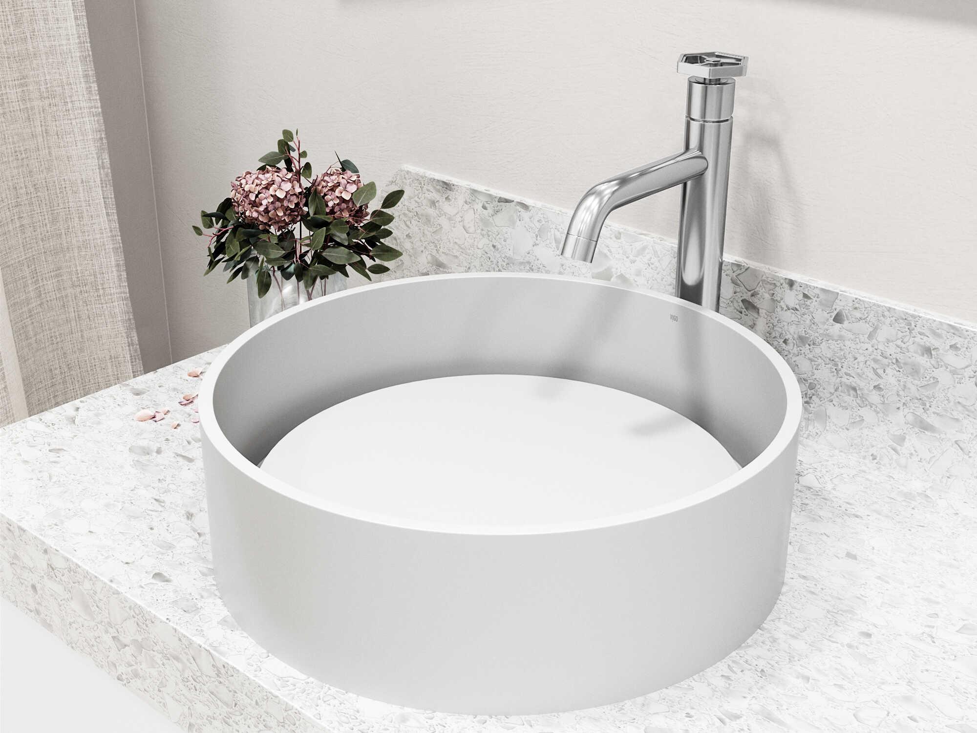 Vigo Anvil Round Vessel Bathroom Sink with Dior Faucet and Pop-Up Drain
