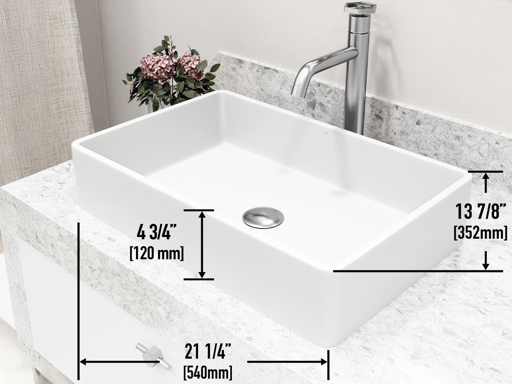 Vigo Magnolia White Stone Vessel Bathroom Sink - Pop-Up Drain in Brushed Nickel