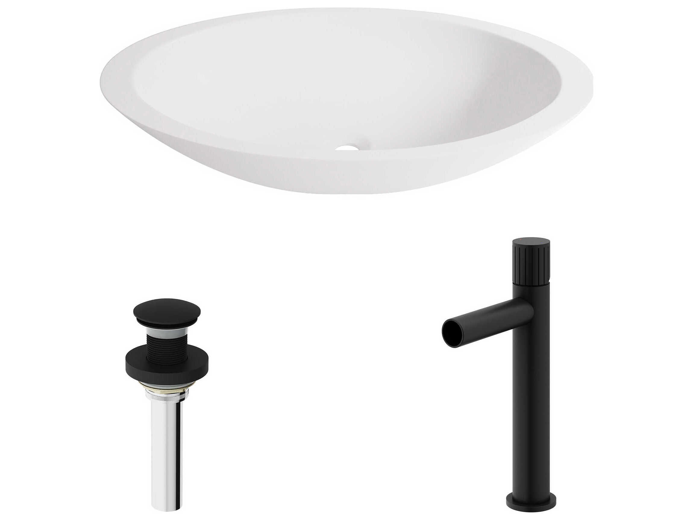 Vigo Wisteria Oval Vessel Bathroom Sink with Ashford Faucet and Pop-Up Drain