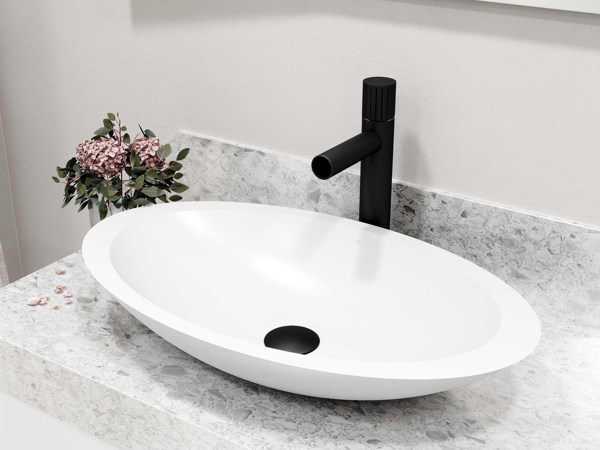 Vigo Wisteria Oval Vessel Bathroom Sink with Ashford Faucet and Pop-Up Drain