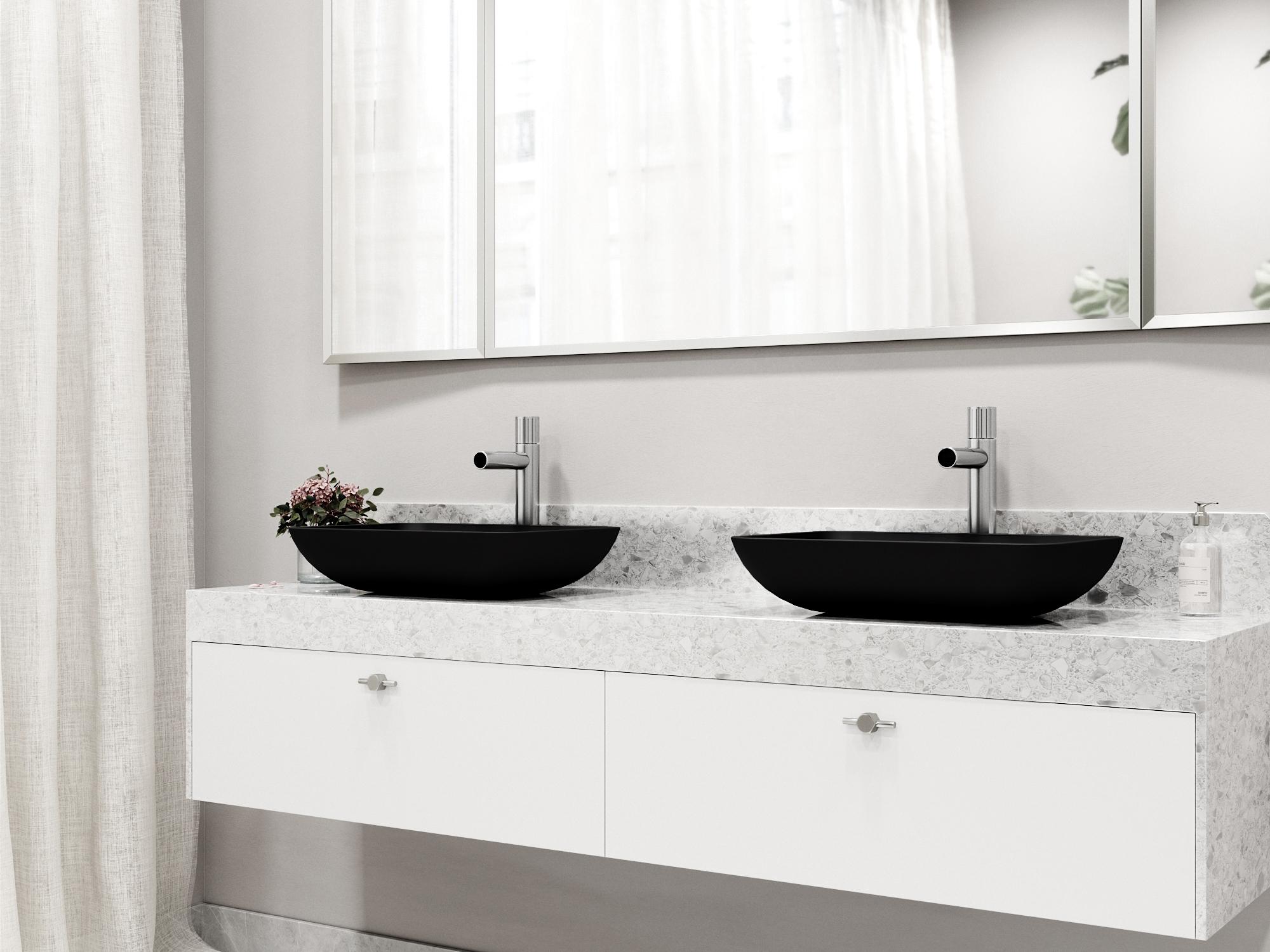 Vigo Sottile Black Glass Vessel Bathroom Sink - Pop-Up Drain in Chrome