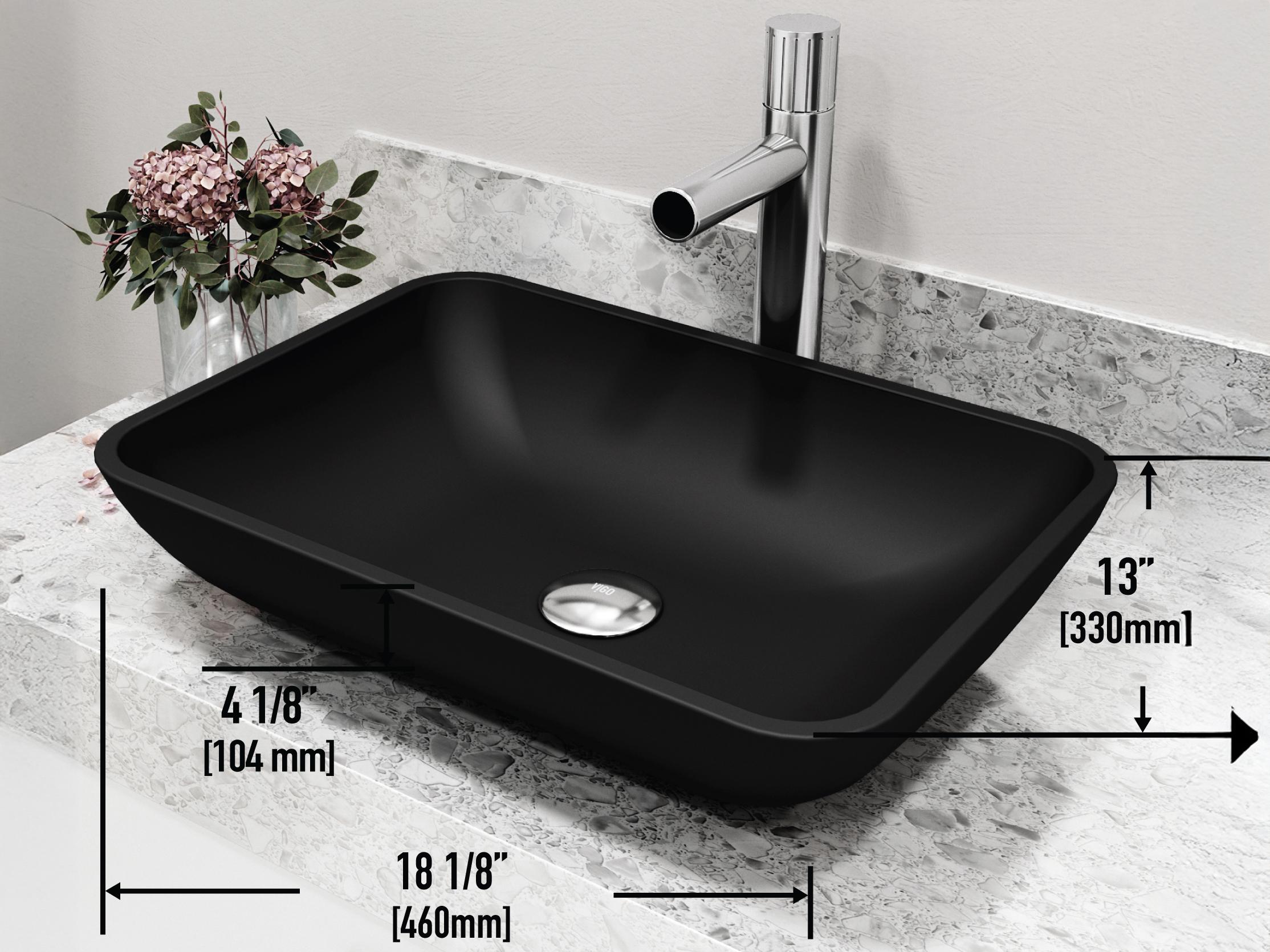 Vigo Sottile Black Glass Vessel Bathroom Sink - Pop-Up Drain in Chrome