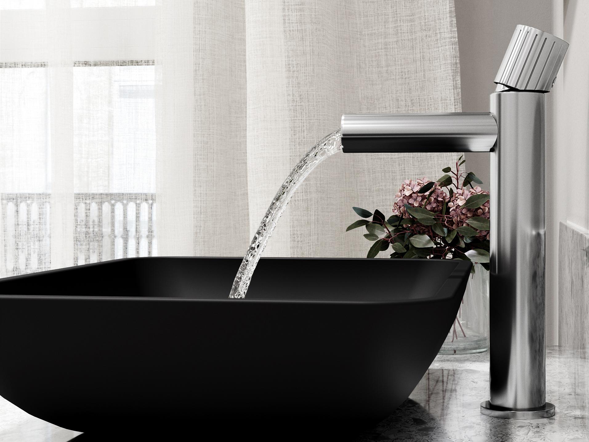 Vigo Sottile Black Glass Vessel Bathroom Sink - Pop-Up Drain in Chrome