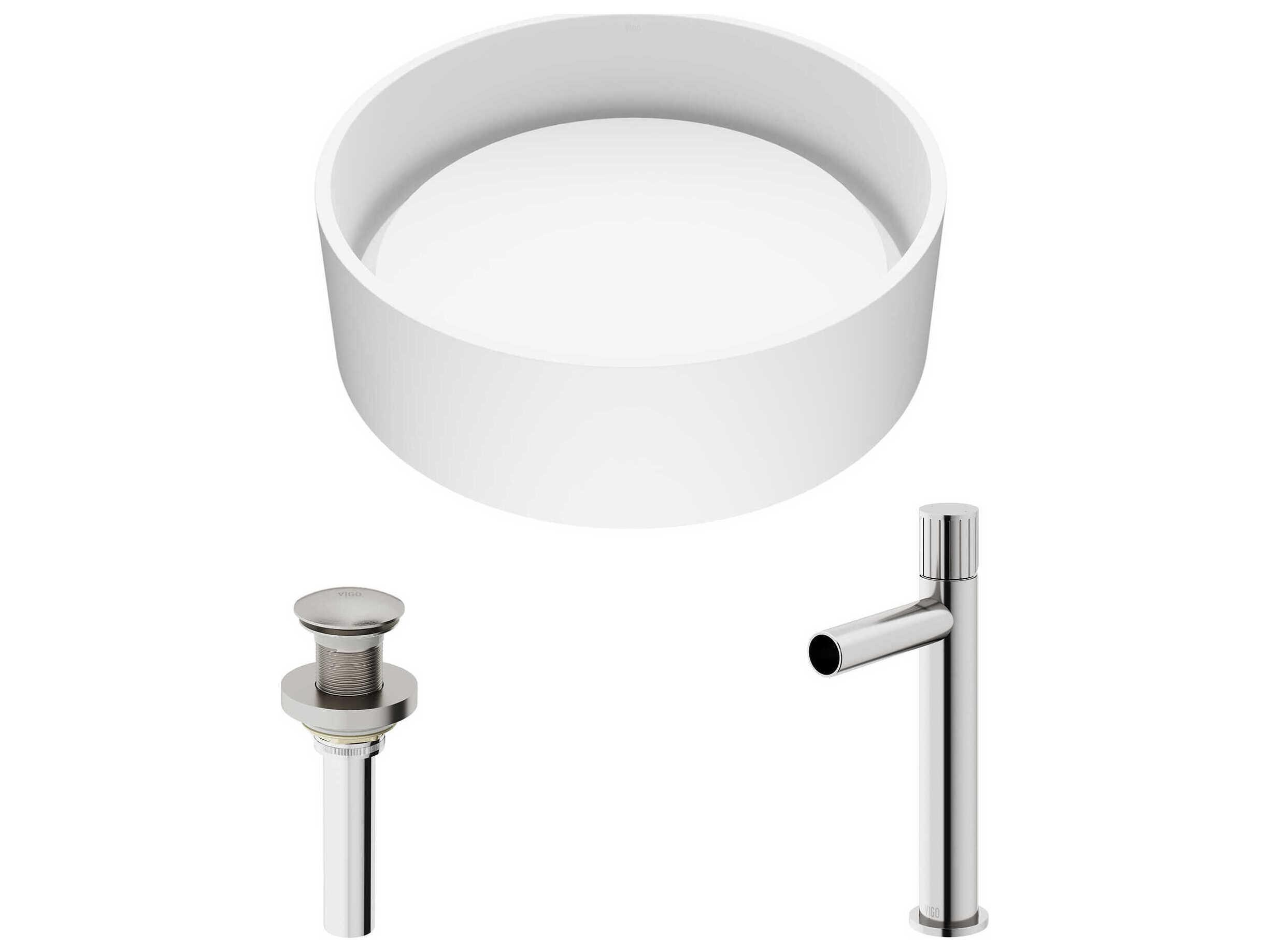 Vigo Anvil Round Vessel Bathroom Sink with Ashford Faucet and Pop-Up Drain