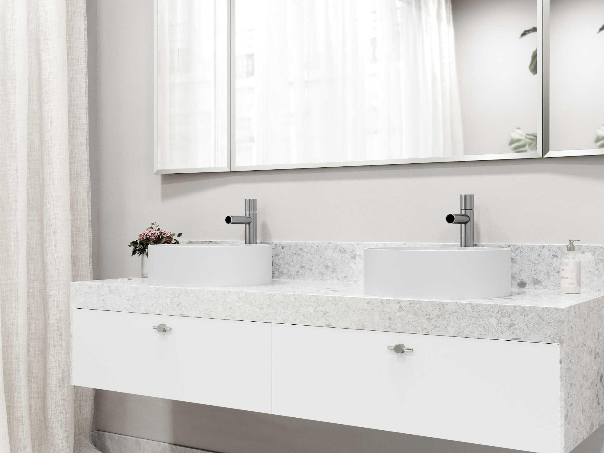 Vigo Anvil Round Vessel Bathroom Sink with Ashford Faucet and Pop-Up Drain