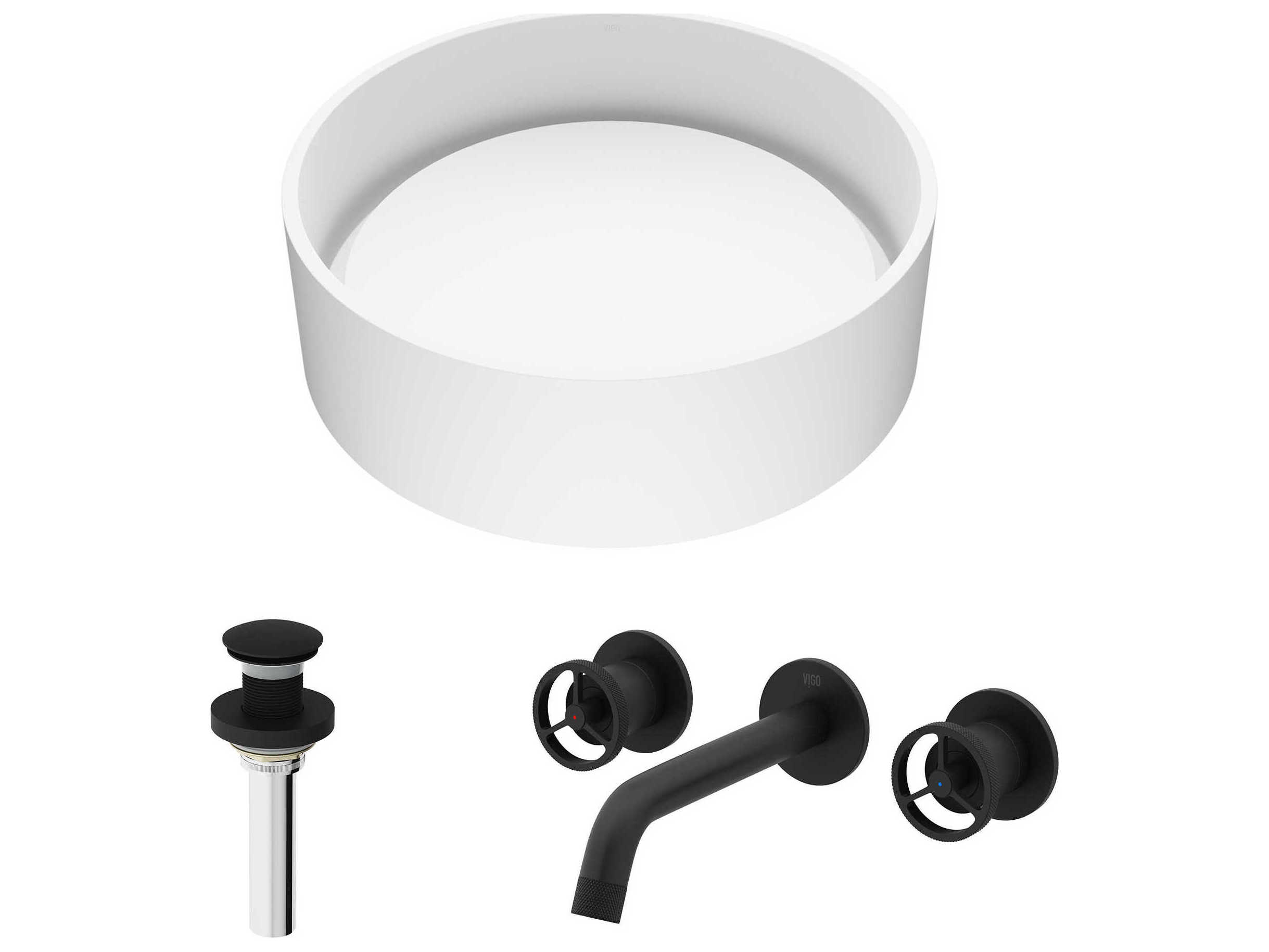 Vigo Anvil Round Vessel Bathroom Sink with Wall-Mount Faucet and Pop-Up Drain
