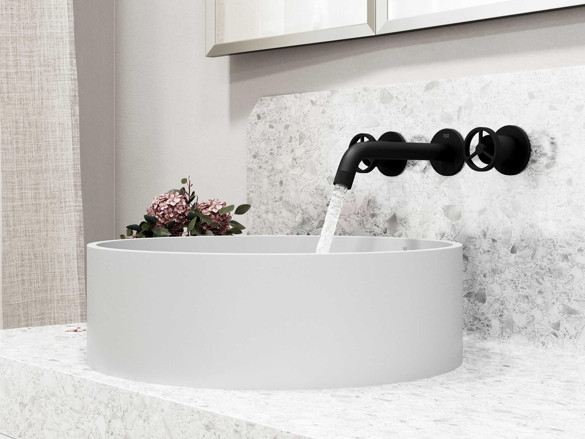 Vigo Anvil Round Vessel Bathroom Sink with Wall-Mount Faucet and Pop-Up Drain