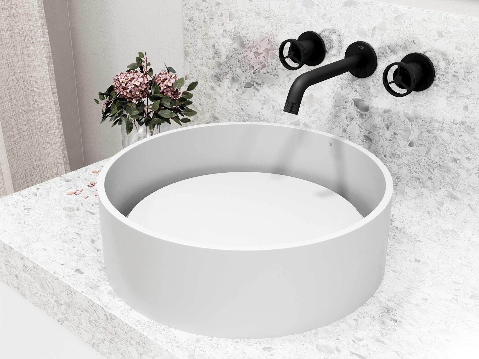 Vigo Anvil Round Vessel Bathroom Sink with Wall-Mount Faucet and Pop-Up Drain