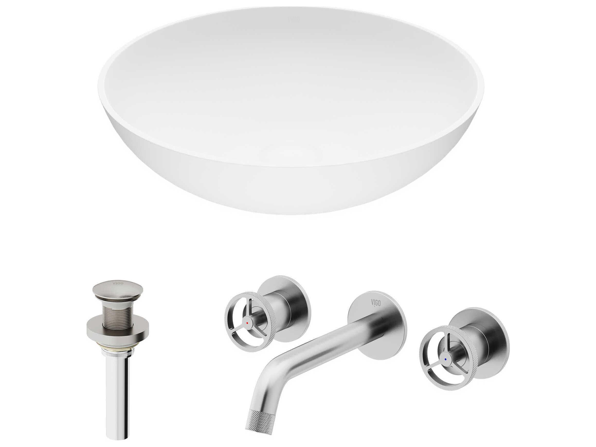 Vigo Lotus Round Vessel Bathroom Sink with Wall-Mount Faucet and Drain