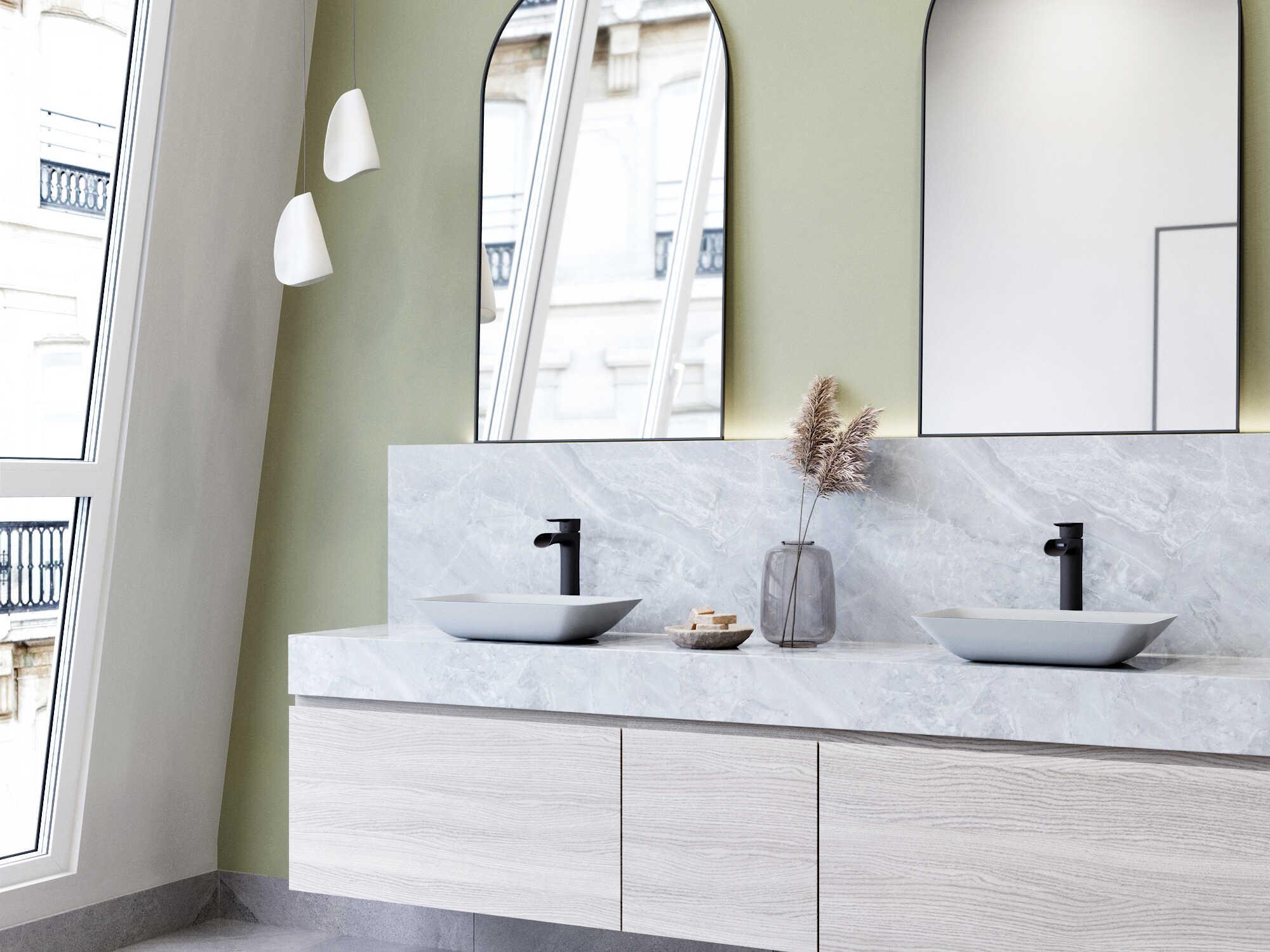 Vigo Sottlie Glass Rectangular Vessel Bathroom Sink with Niko Faucet and Pop-up Drain