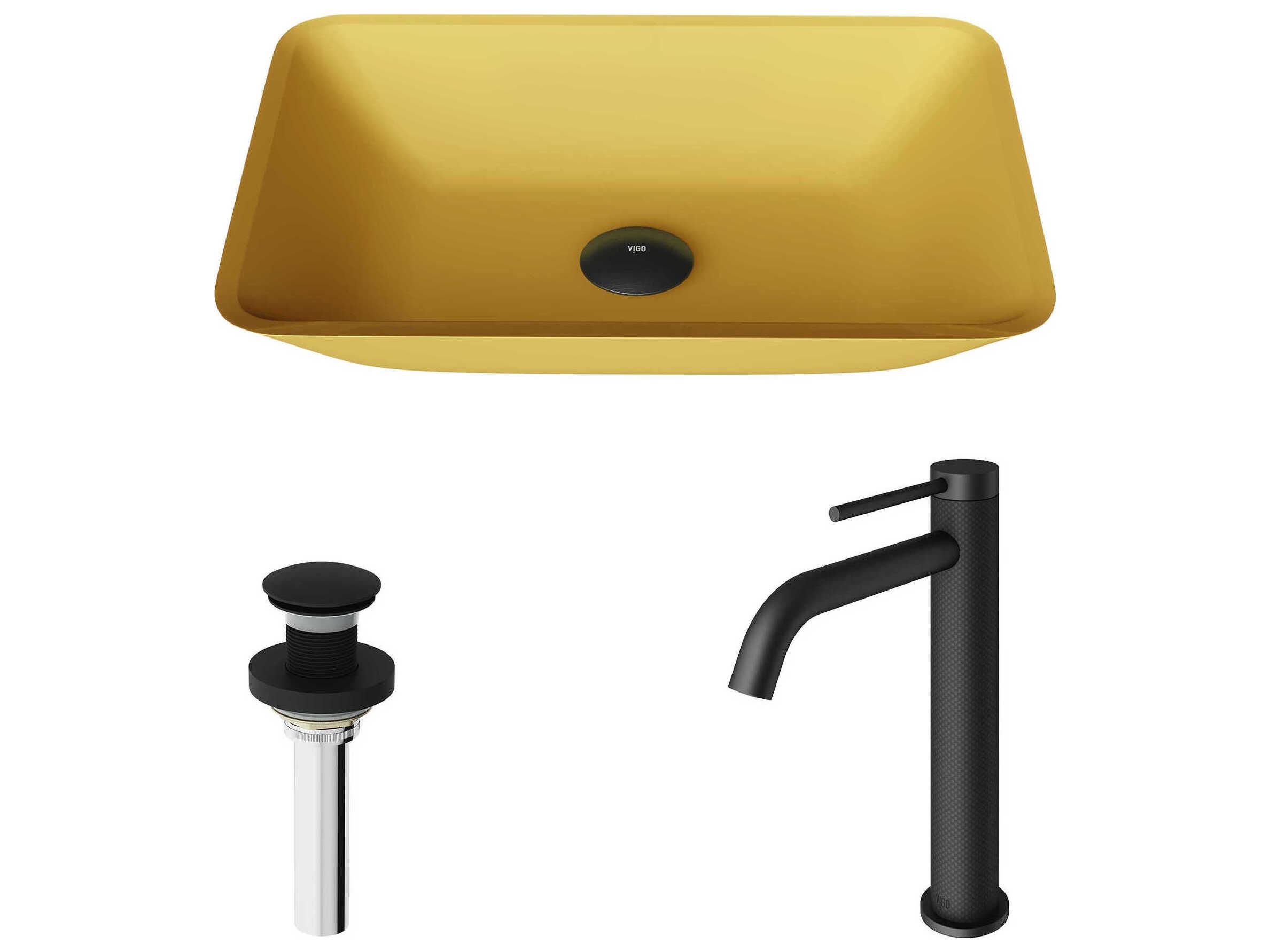 Vigo Sottile Glass Rectangular Vessel Bathroom Sink with Lexington Faucet and Pop-up Drain