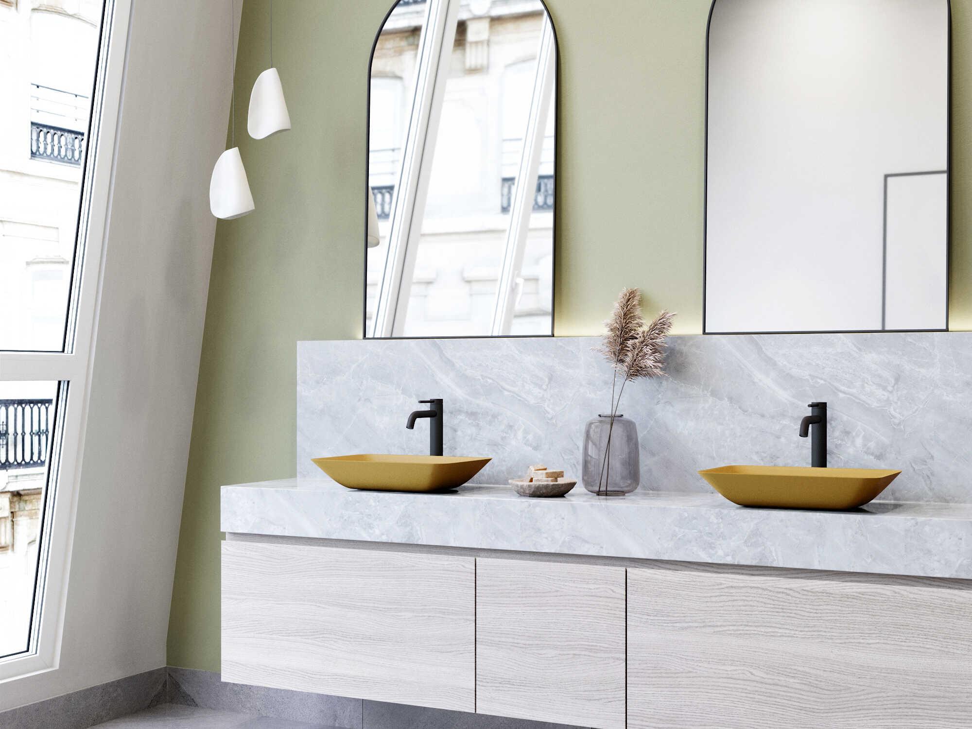 Vigo Sottile Glass Rectangular Vessel Bathroom Sink with Lexington Faucet and Pop-up Drain