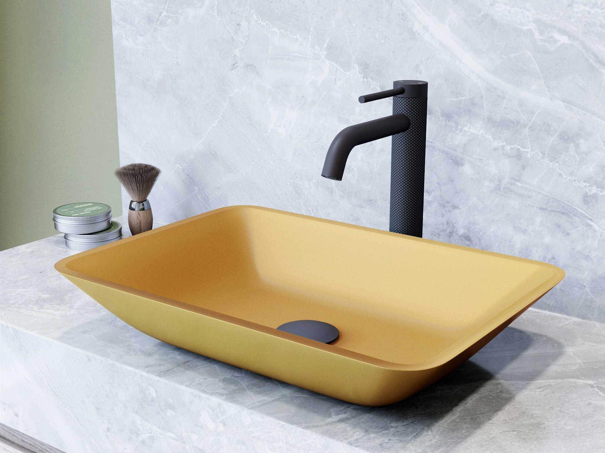 Vigo Sottile Glass Rectangular Vessel Bathroom Sink with Lexington Faucet and Pop-up Drain