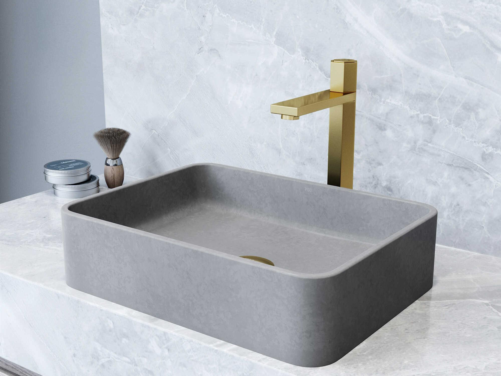Vigo Nova Rectangular Bathroom Sink with Vessel Faucet