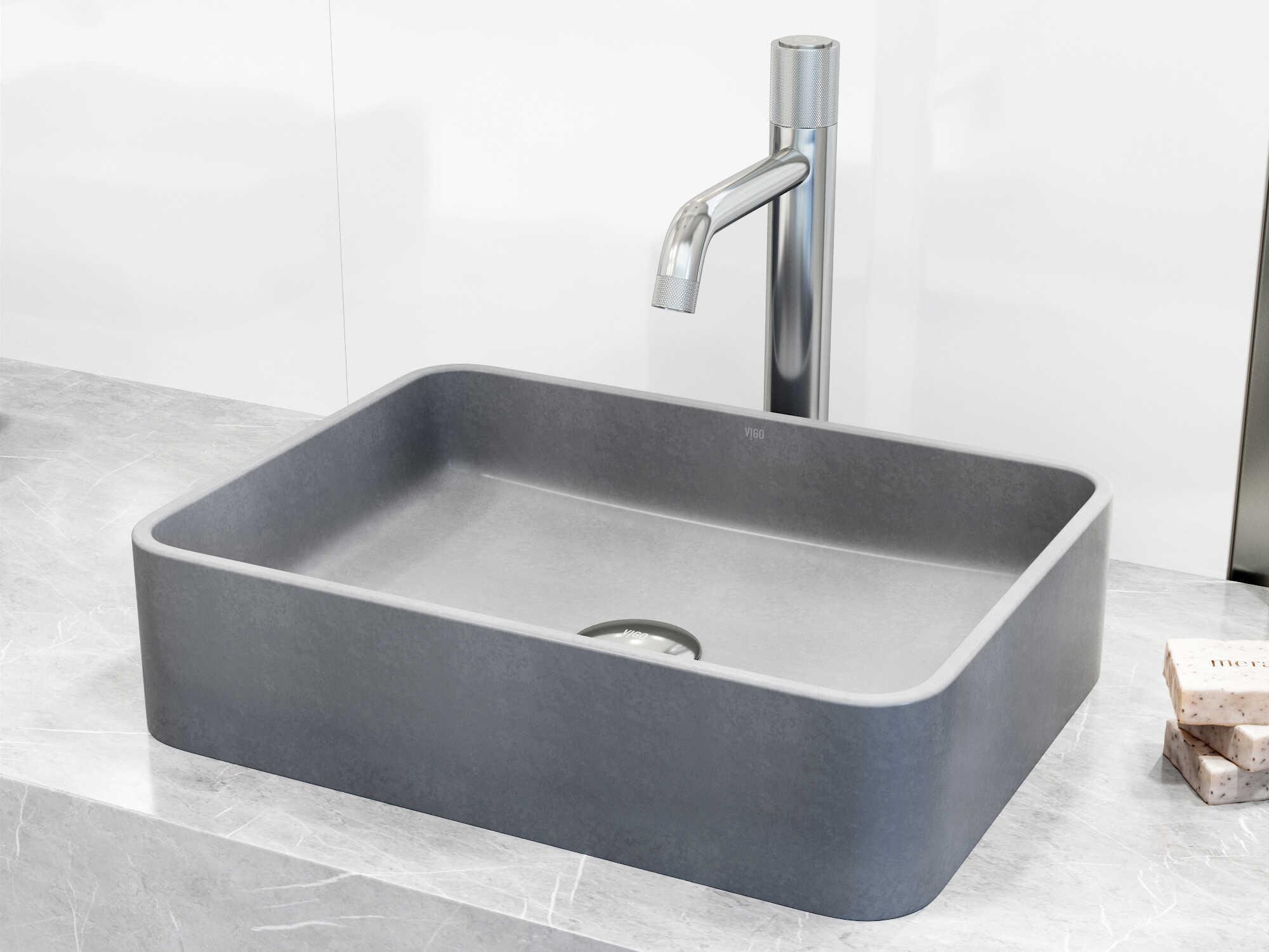 Vigo Apollo Rectangular Bathroom Sink with Vessel Faucet
