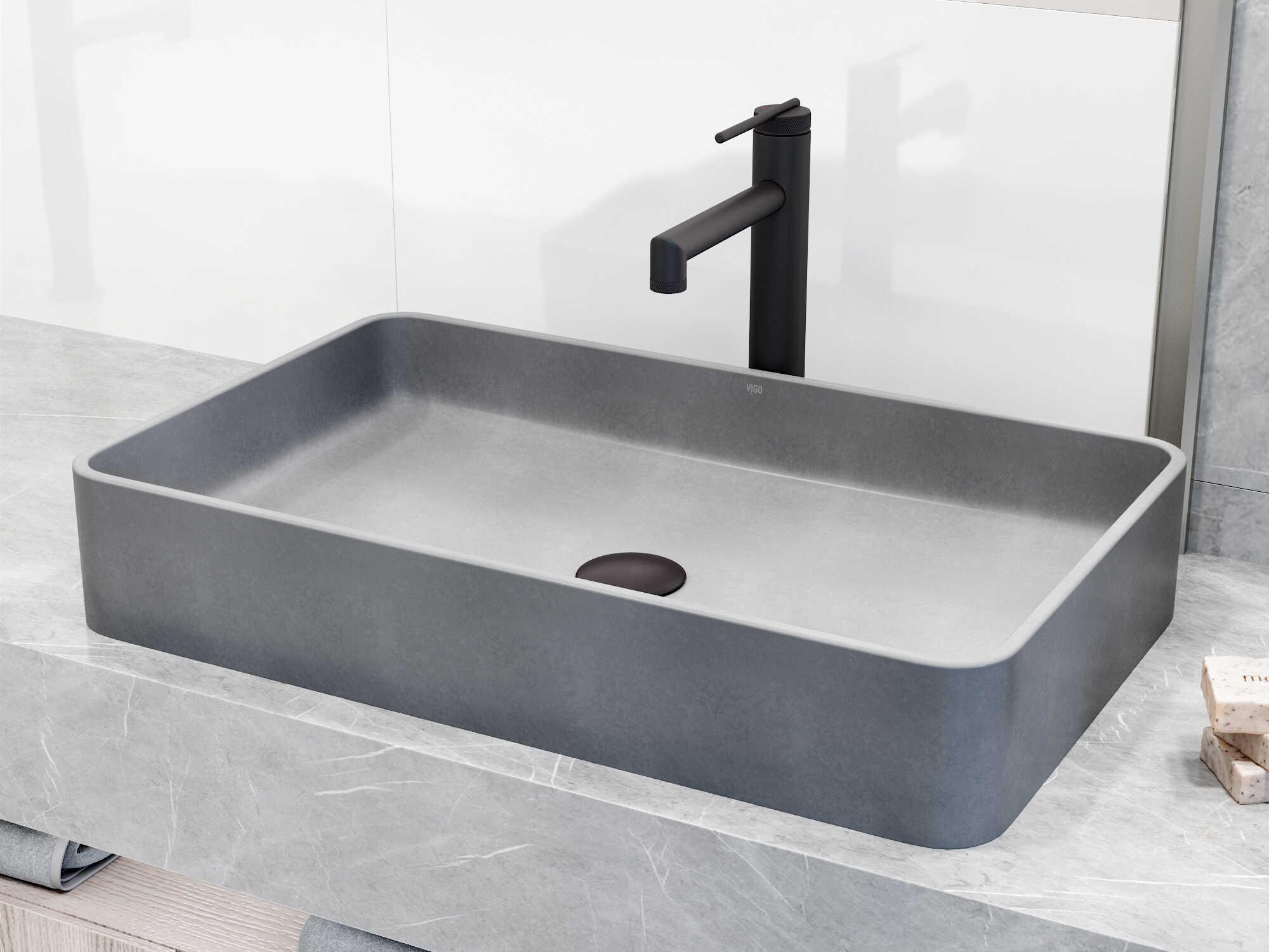 Vigo Sterling Rectangular Bathroom Sink with Vessel Faucet