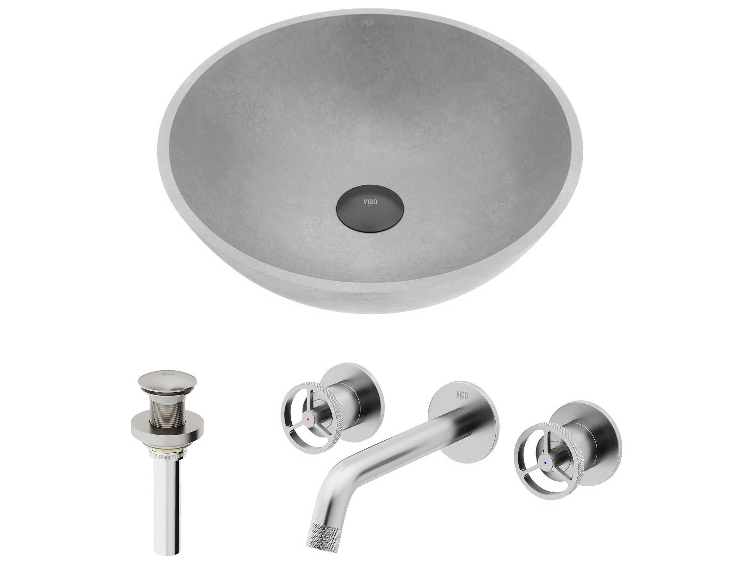 Vigo Cass Round Bathroom Sink with Wall Mount Faucet