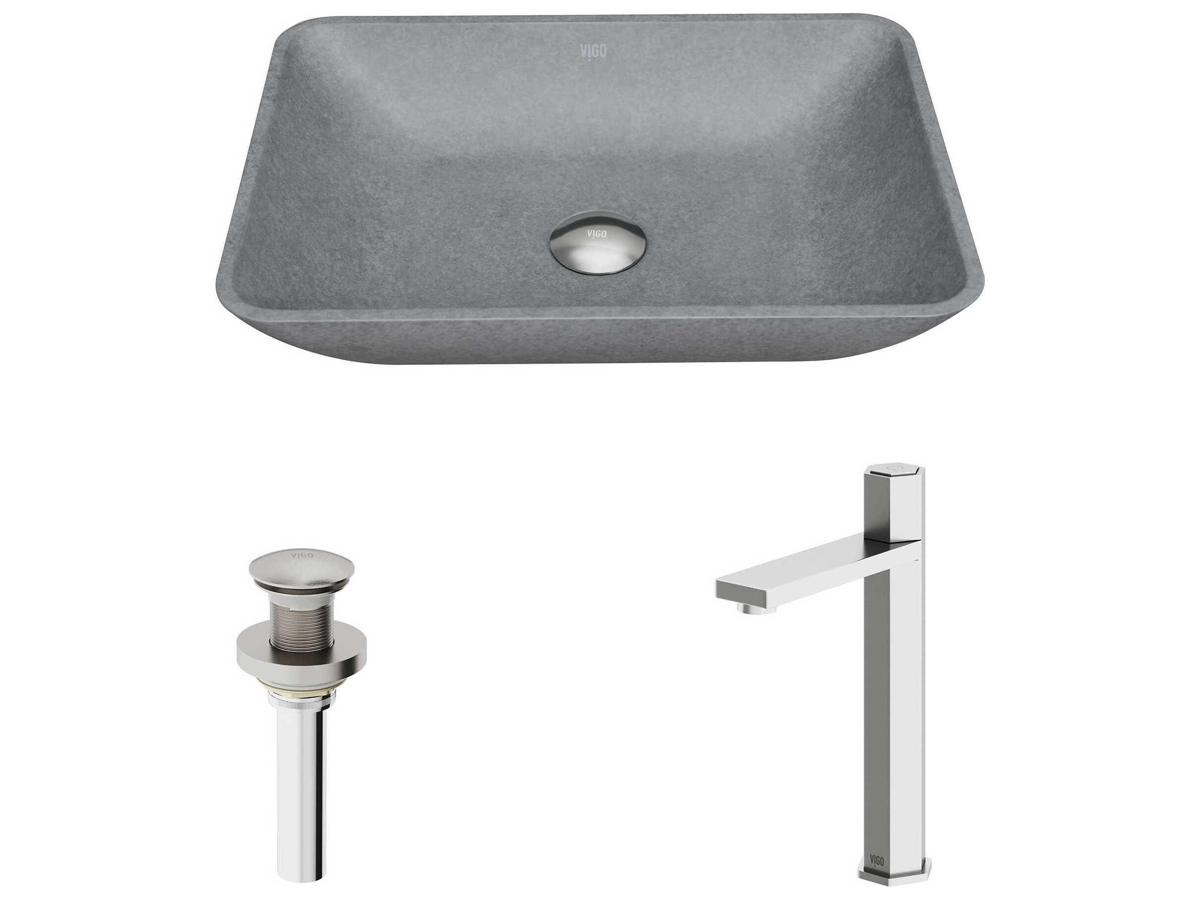 Vigo Nova Rectangular Bathroom Sink with Vessel Faucet