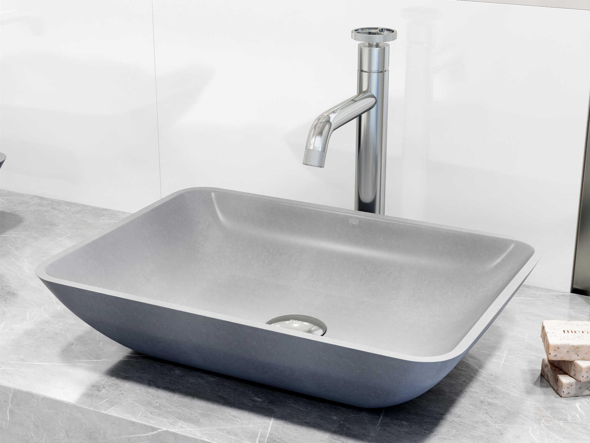 Vigo Dunn Rectangular Bathroom Sink with Vessel Faucet