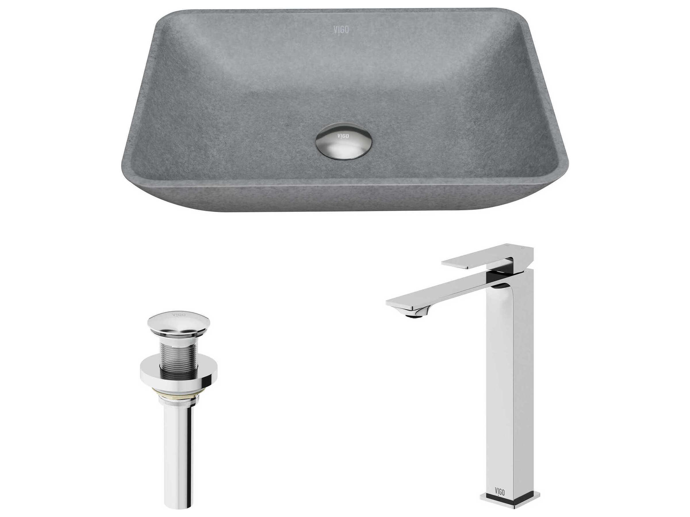 Vigo Dunn Rectangular Vessel Bathroom Sink and Vessel Faucet