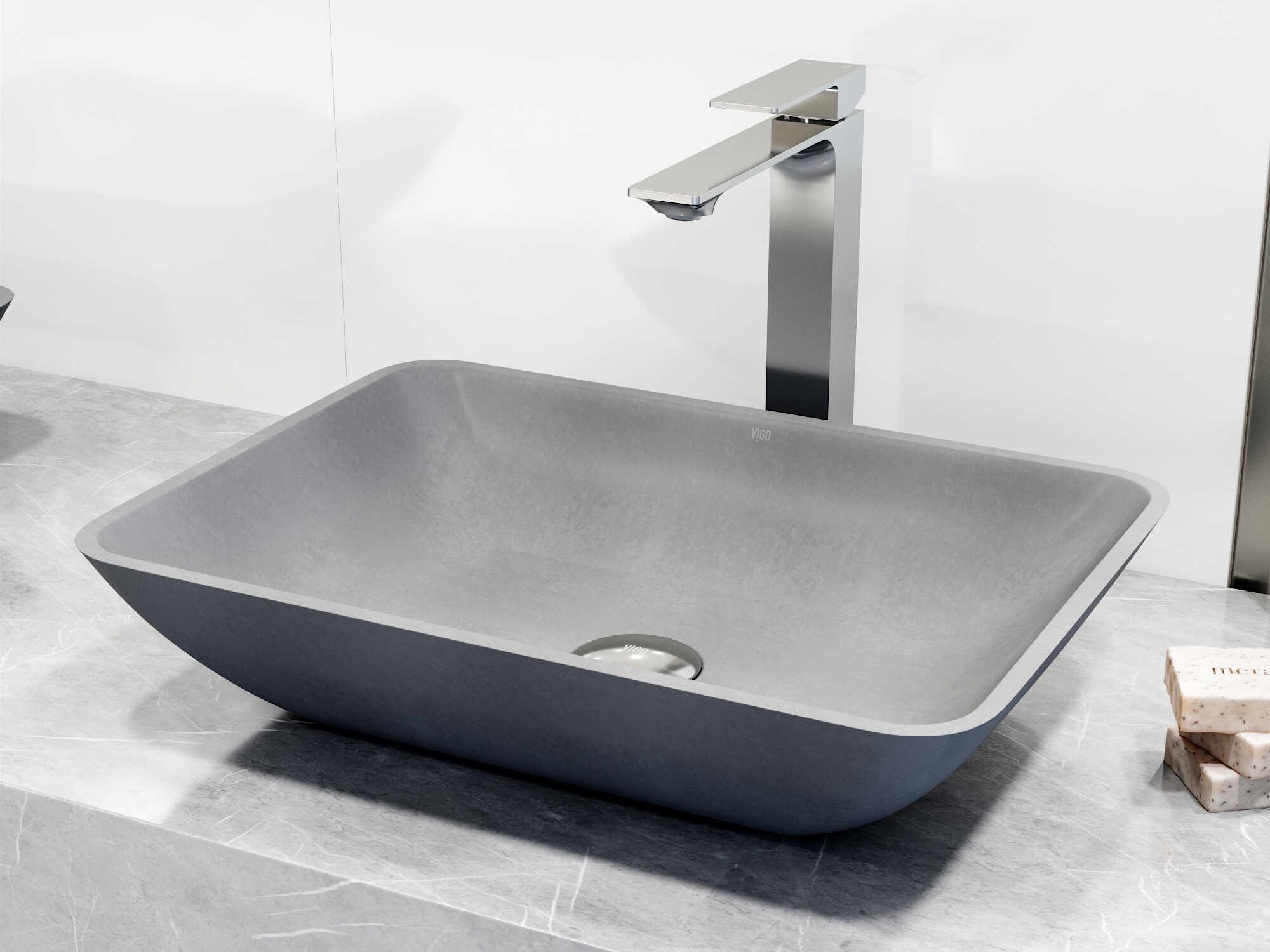 Vigo Dunn Rectangular Vessel Bathroom Sink and Vessel Faucet