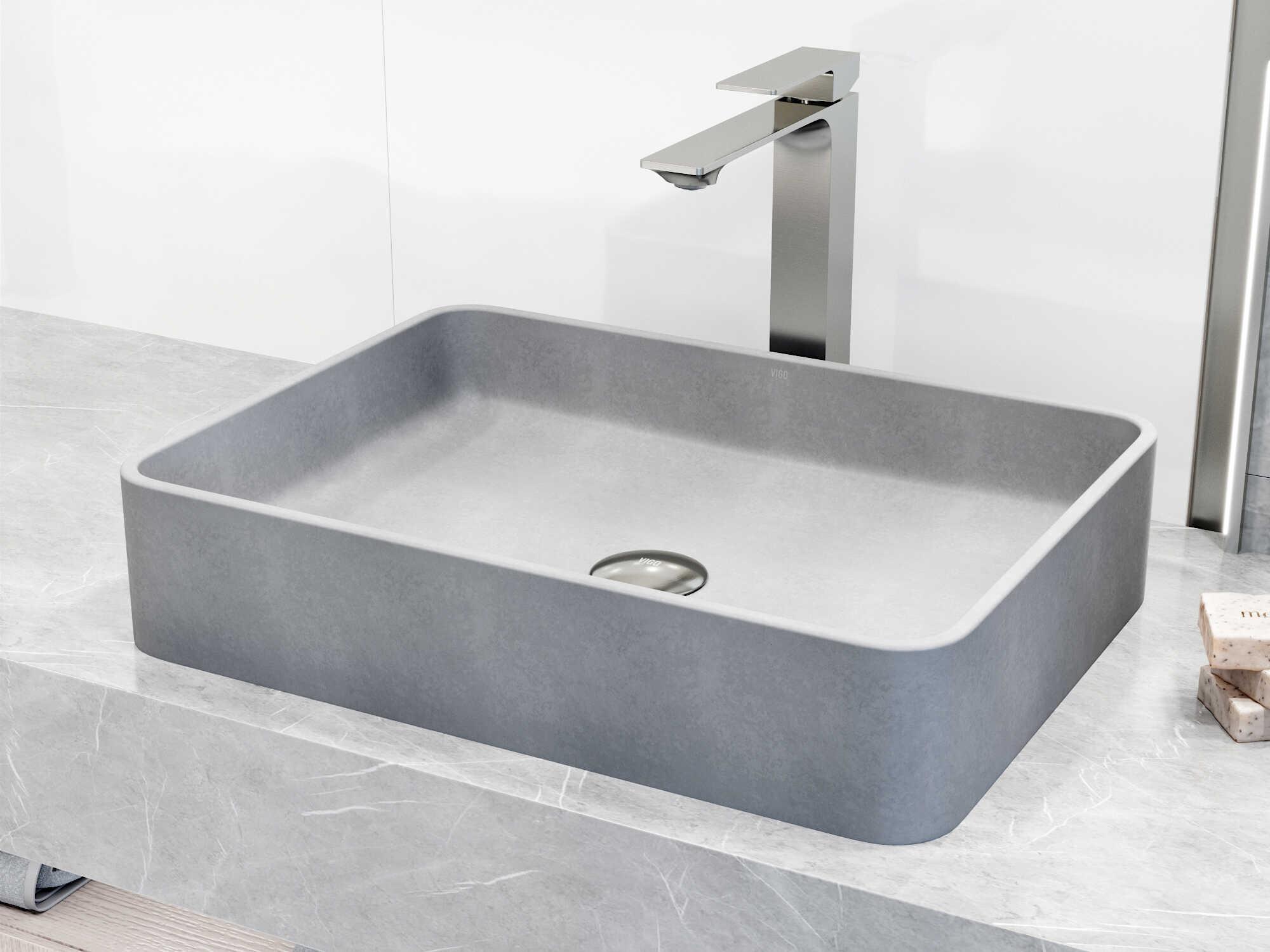Vigo Dunn Rectangular Vessel Bathroom Sink and Faucet