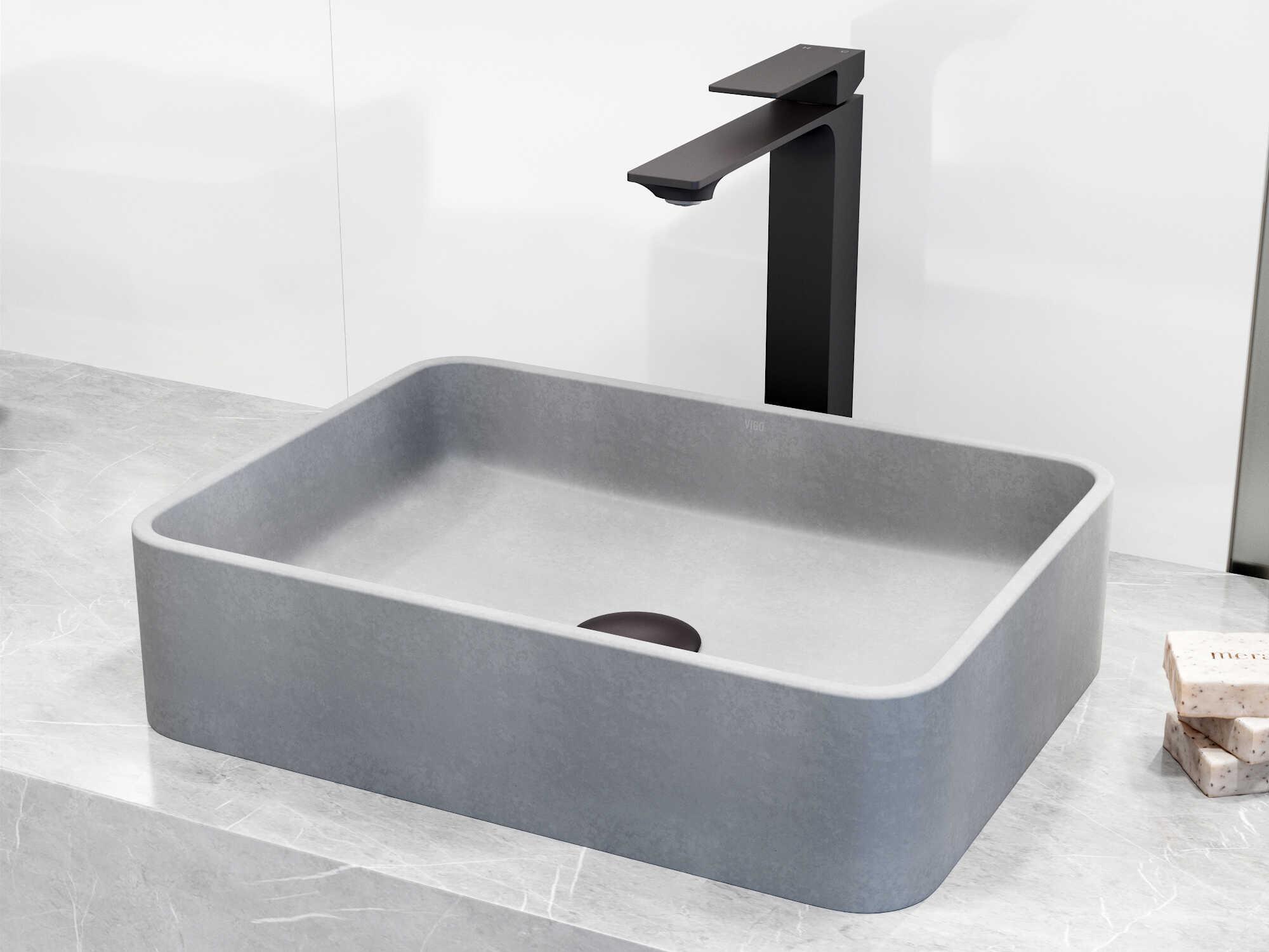 Vigo Dunn Rectangular Vessel Bathroom Sink and Faucet