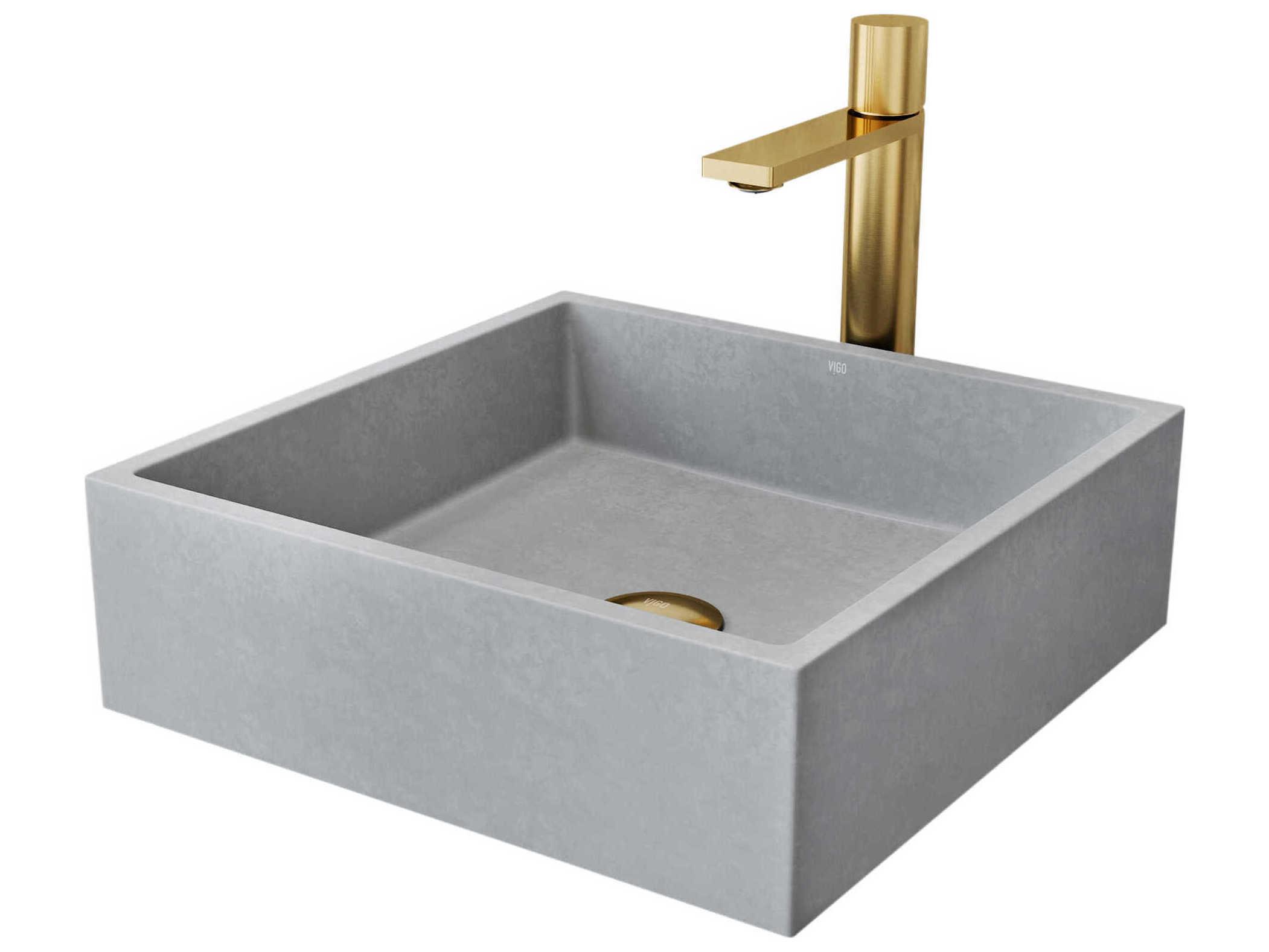Vigo Alhambra Square Bathroom Vessel Sink with Gotham Faucet and Pop-Up Drain