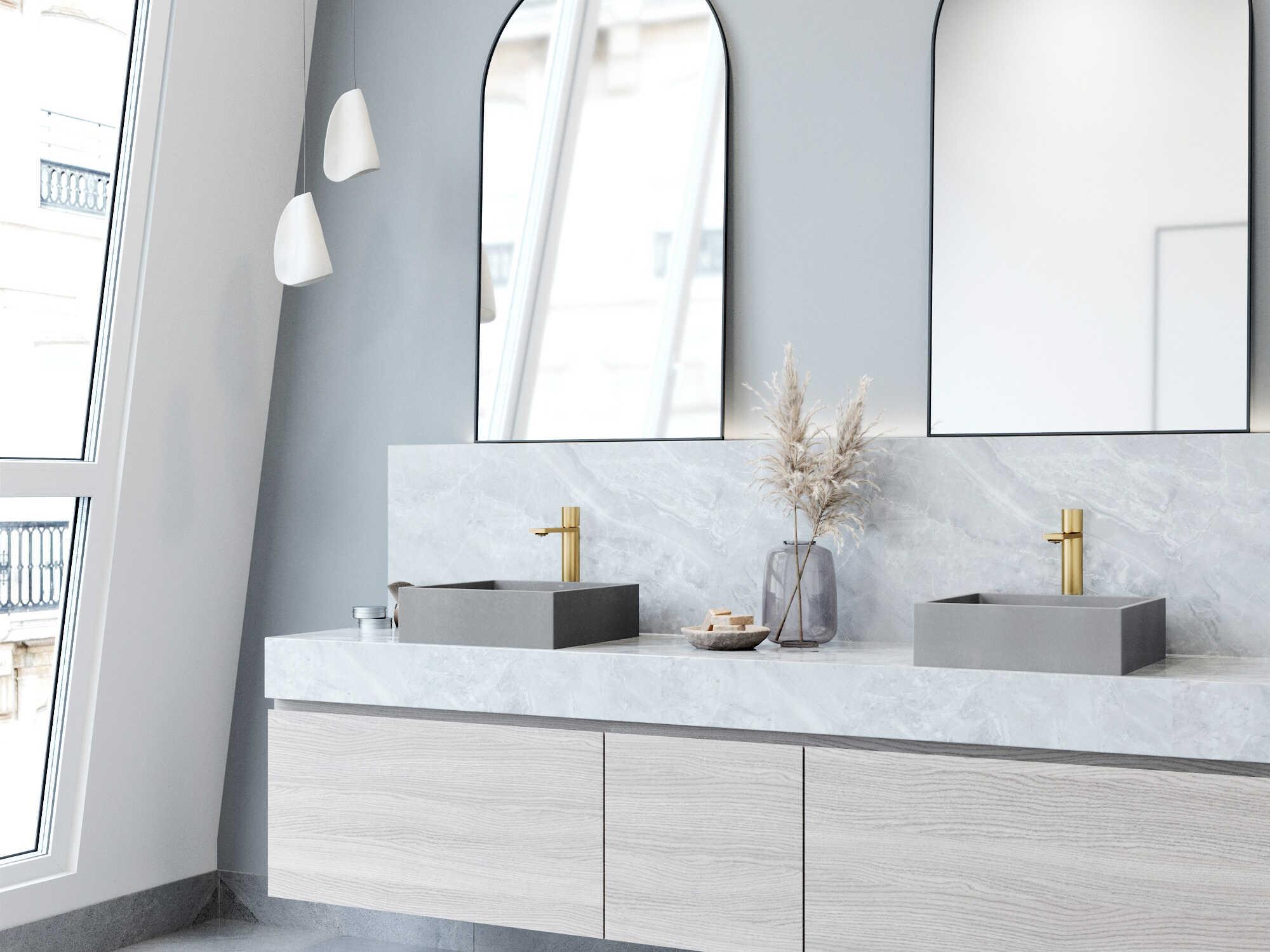 Vigo Alhambra Square Bathroom Vessel Sink with Gotham Faucet and Pop-Up Drain