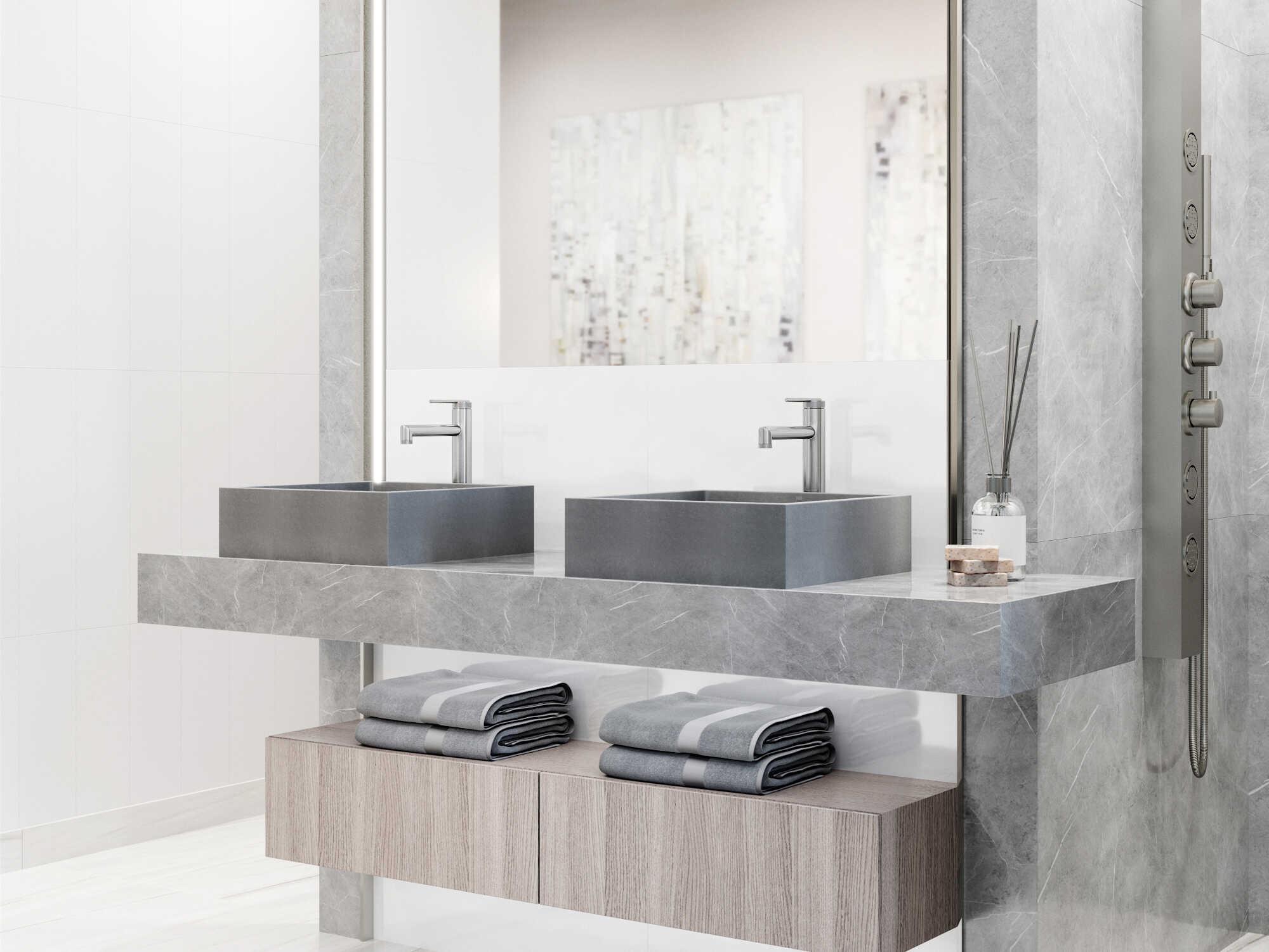 Vigo Alhambra Square Bathroom Vessel Sink with Sterling Faucet and Pop-Up Drain