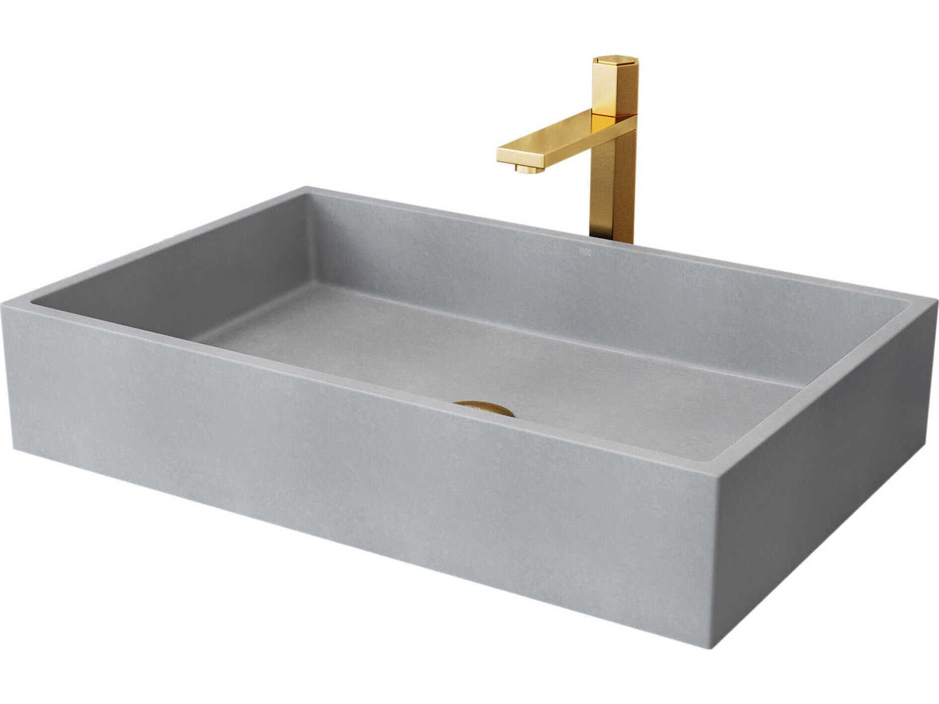 Vigo Orvieto Rectangular Bathroom Vessel Sink with Nova Faucet and Pop-Up Drain
