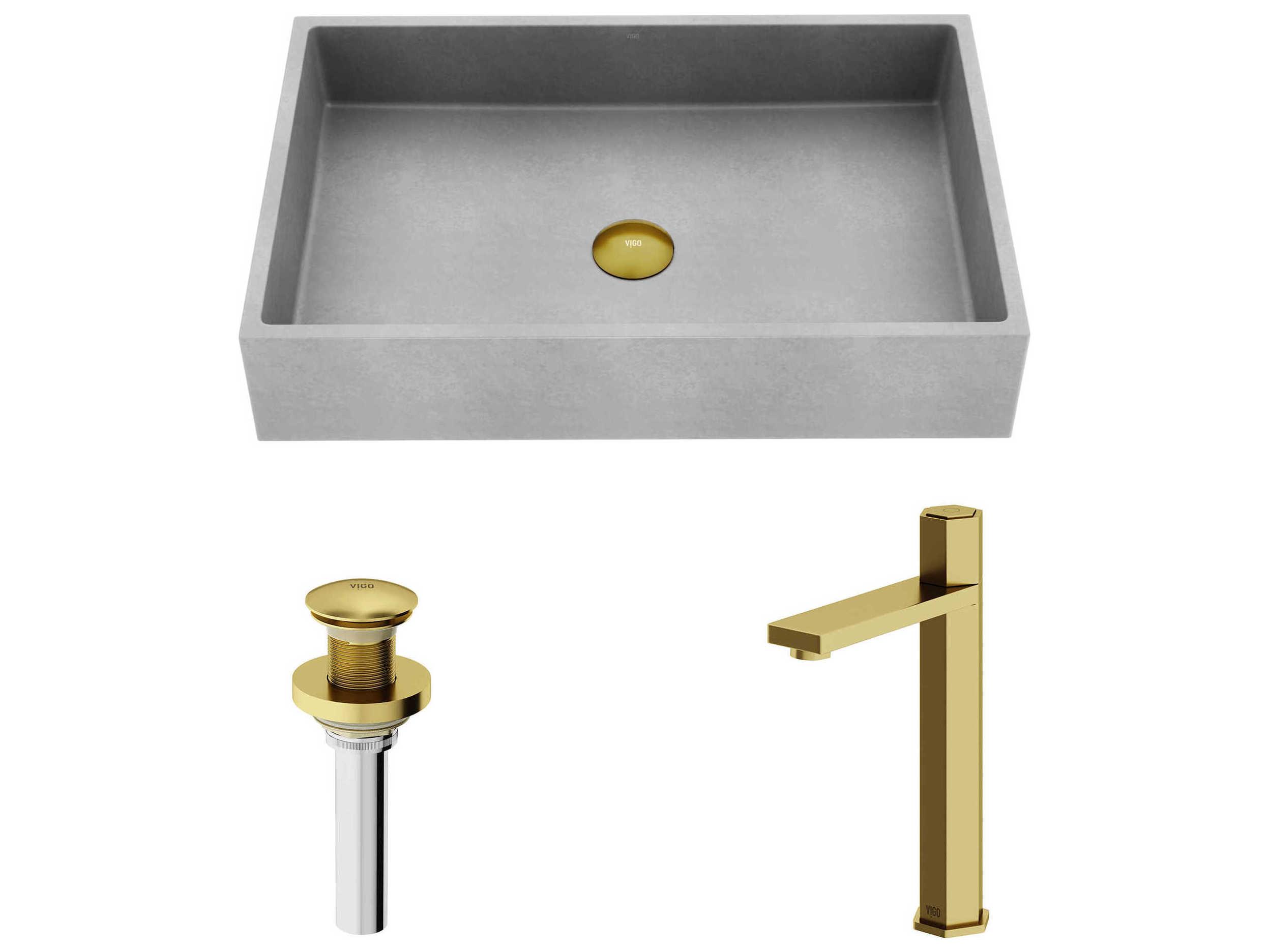Vigo Orvieto Rectangular Bathroom Vessel Sink with Nova Faucet and Pop-Up Drain