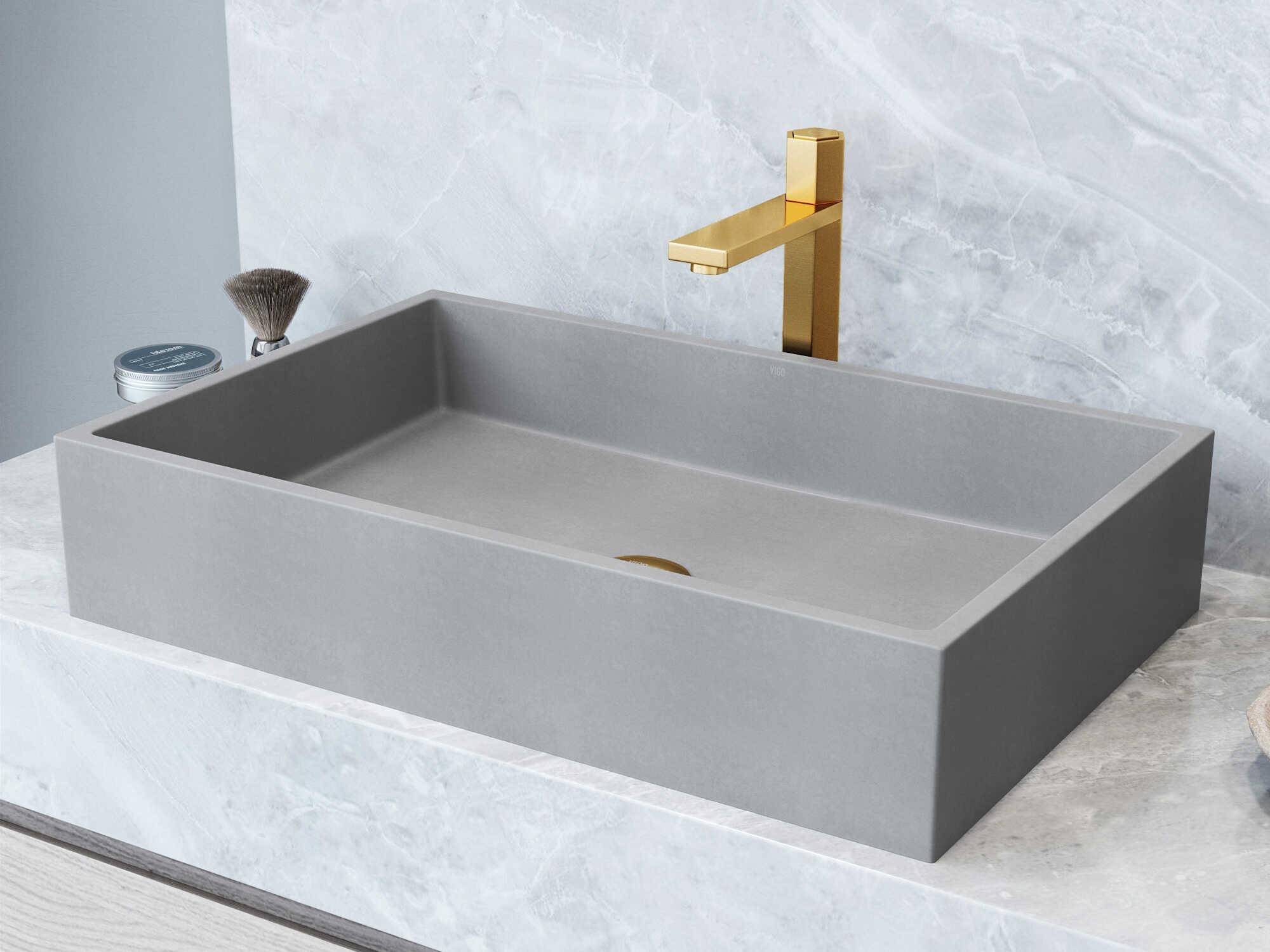 Vigo Orvieto Rectangular Bathroom Vessel Sink with Nova Faucet and Pop-Up Drain