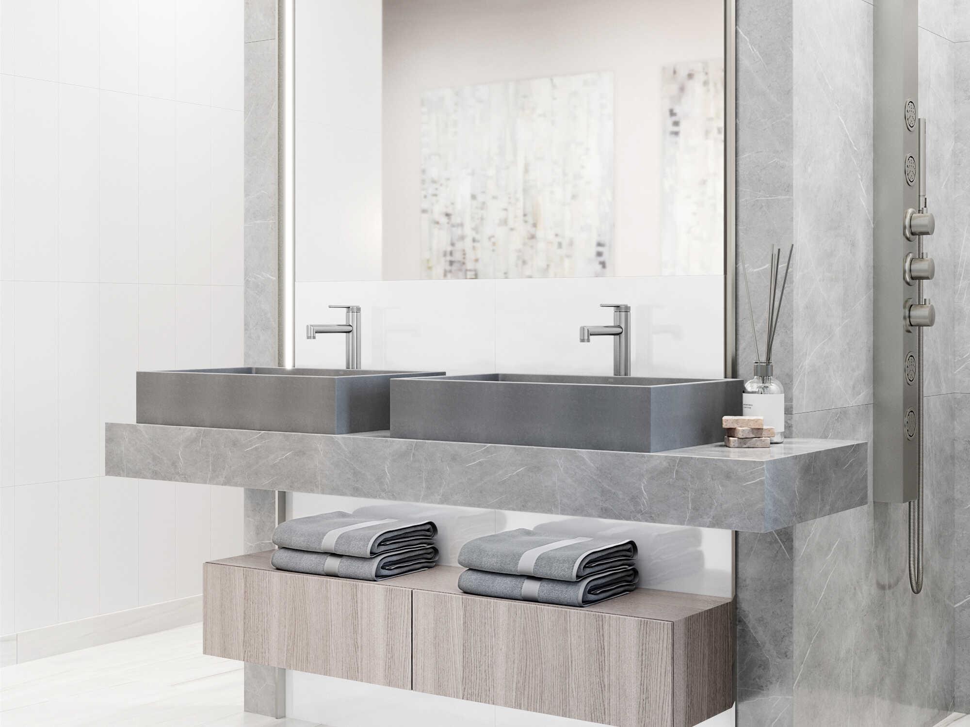 Vigo Orvieto Rectangular Bathroom Vessel Sink with Sterling Faucet and Pop-Up Drain