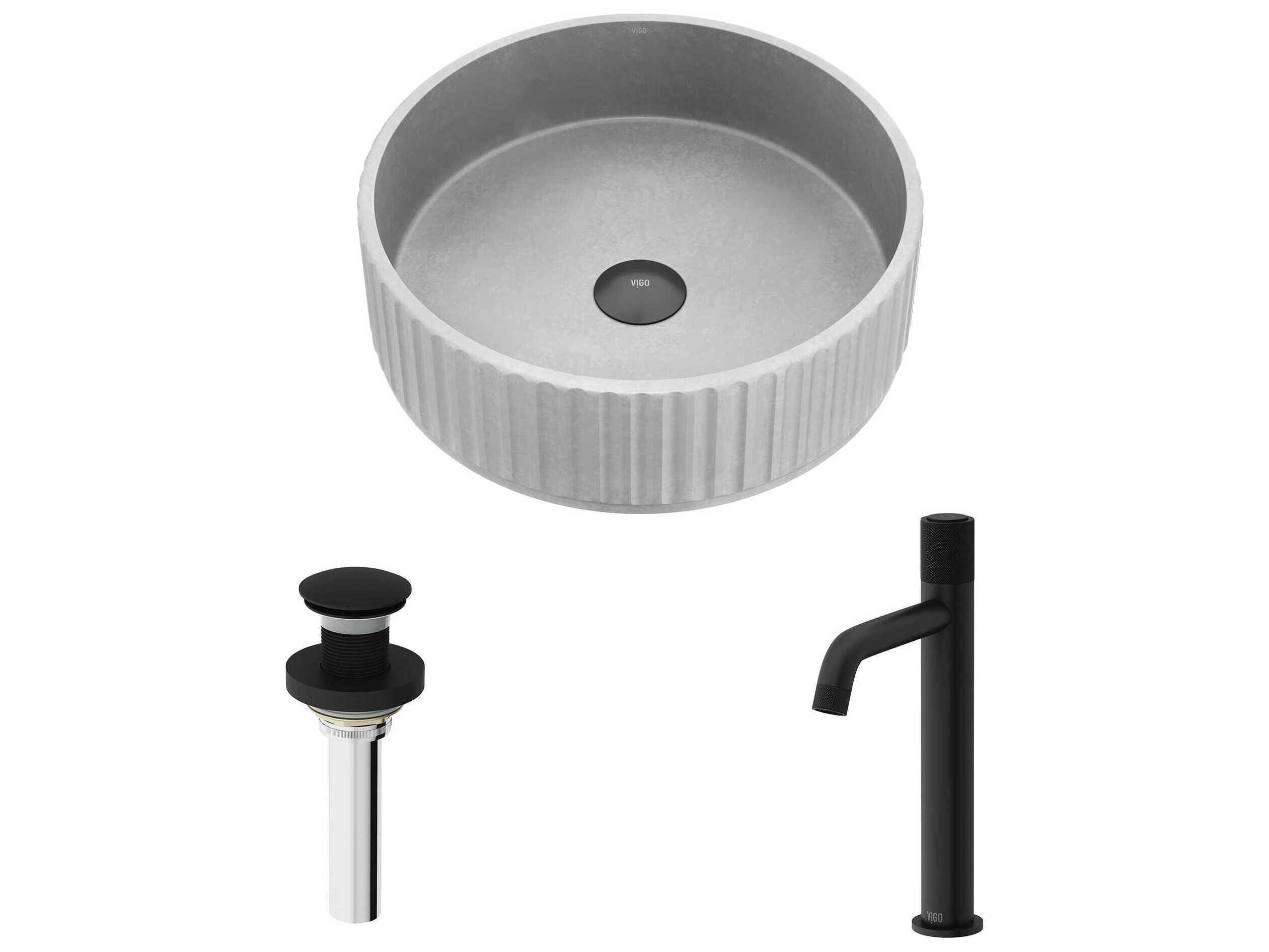 Vigo Windsor Round Fluted Bathroom Vessel Sink with Apollo Faucet and Pop-Up Drain