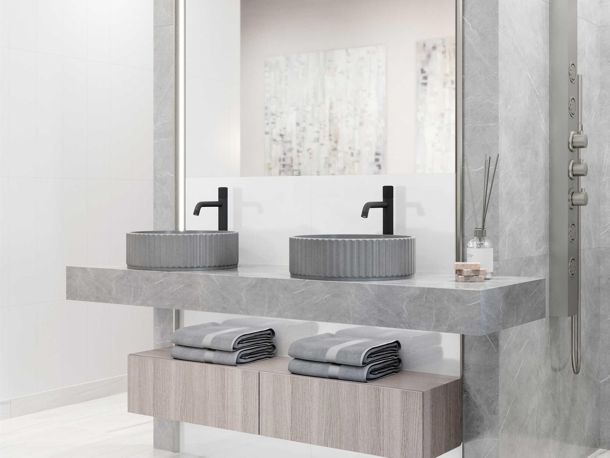 Vigo Windsor Round Fluted Bathroom Vessel Sink with Apollo Faucet and Pop-Up Drain