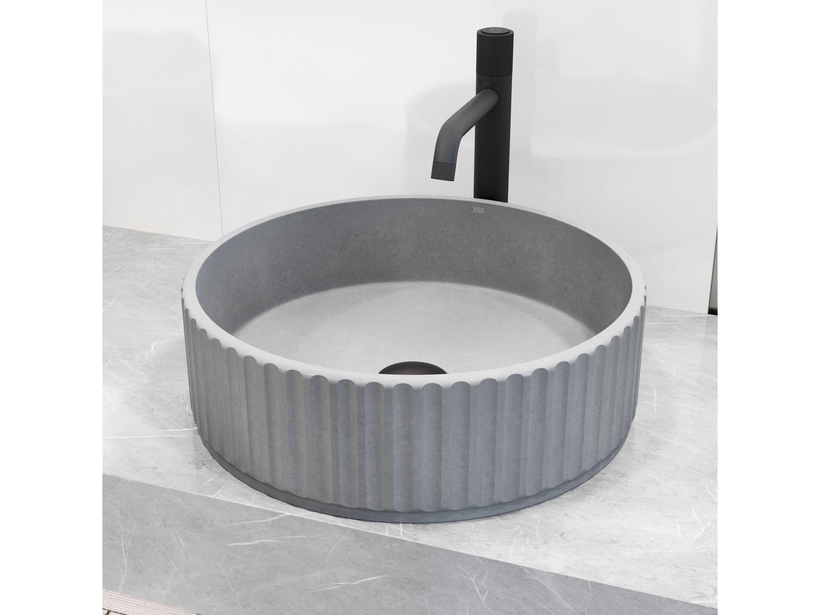 Vigo Windsor Round Fluted Bathroom Vessel Sink with Apollo Faucet and Pop-Up Drain