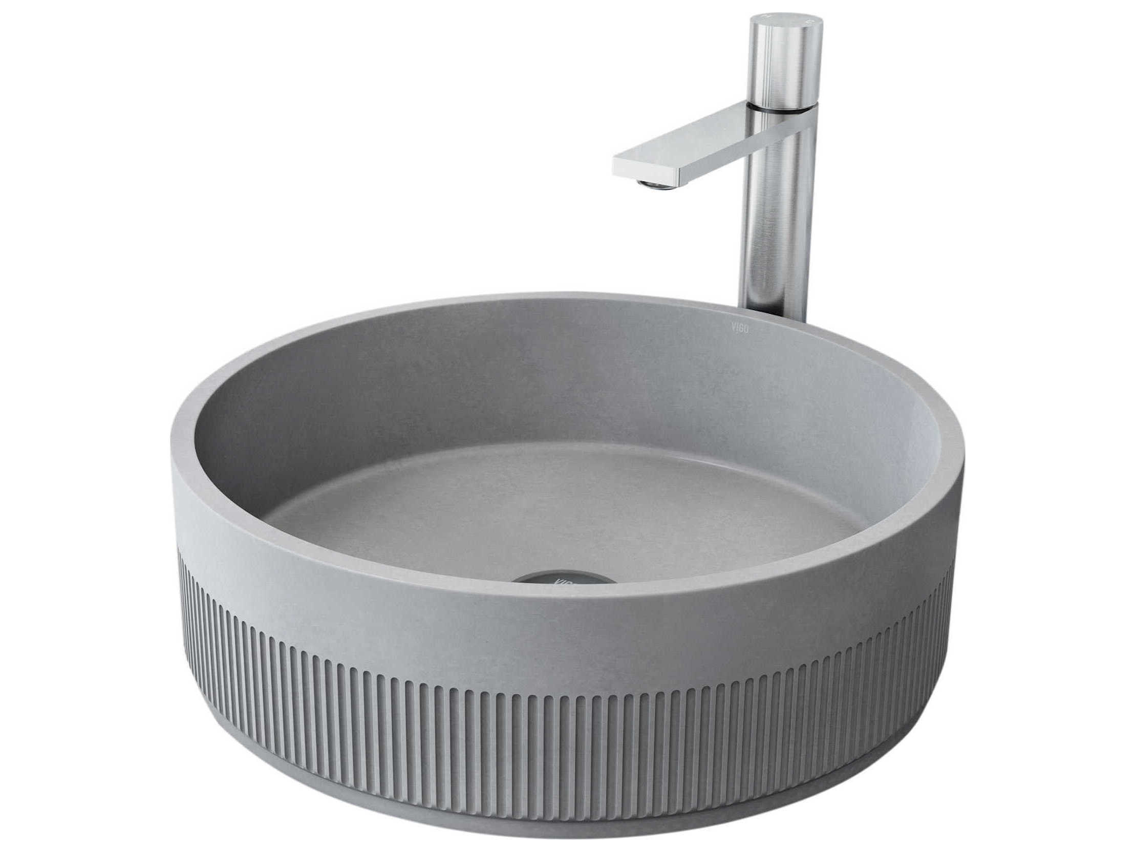 Vigo Cypress Round Fluted Bathroom Vessel Sink with Gotham Faucet and Pop-Up Drain