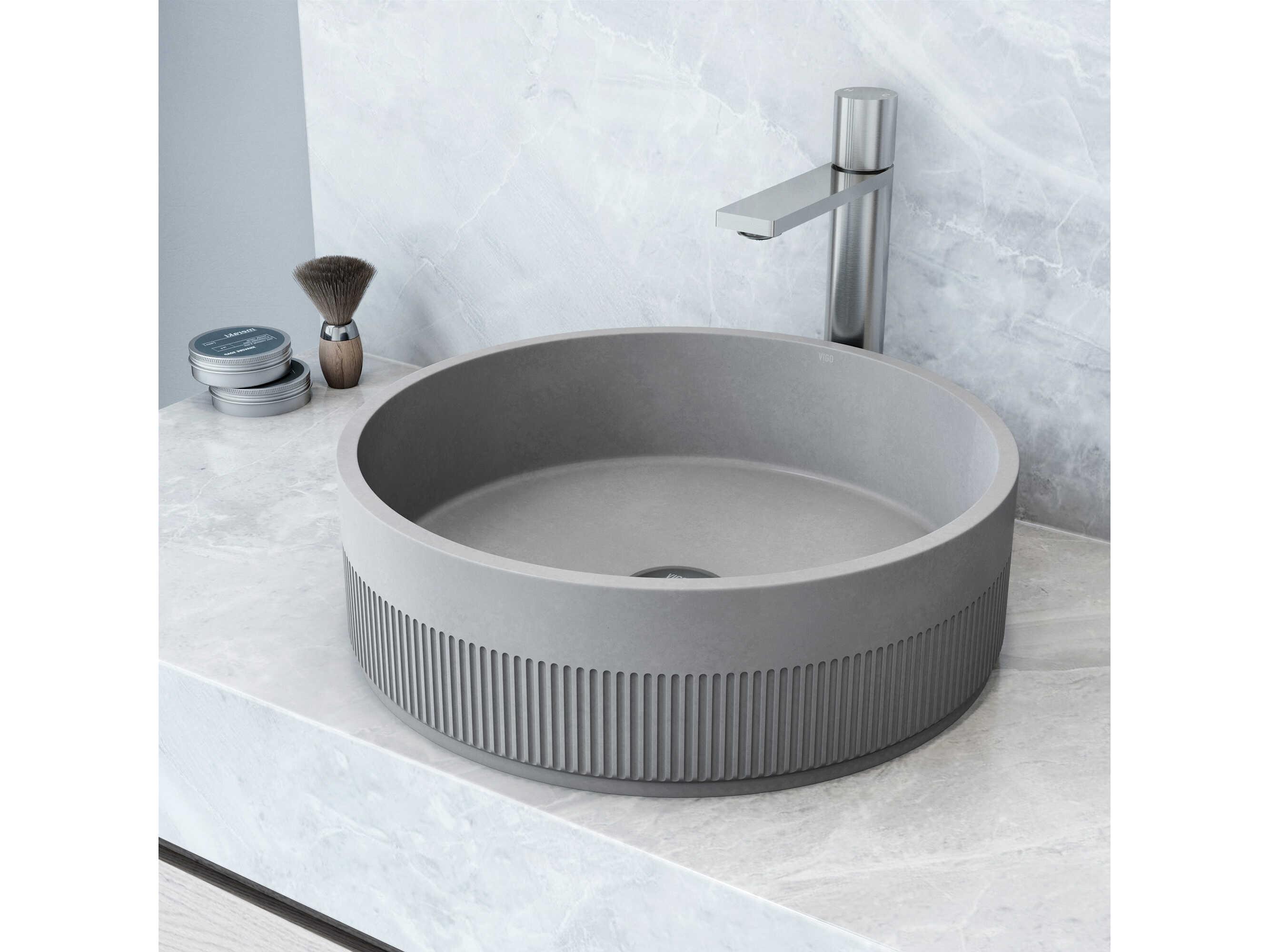 Vigo Cypress Round Fluted Bathroom Vessel Sink with Gotham Faucet and Pop-Up Drain
