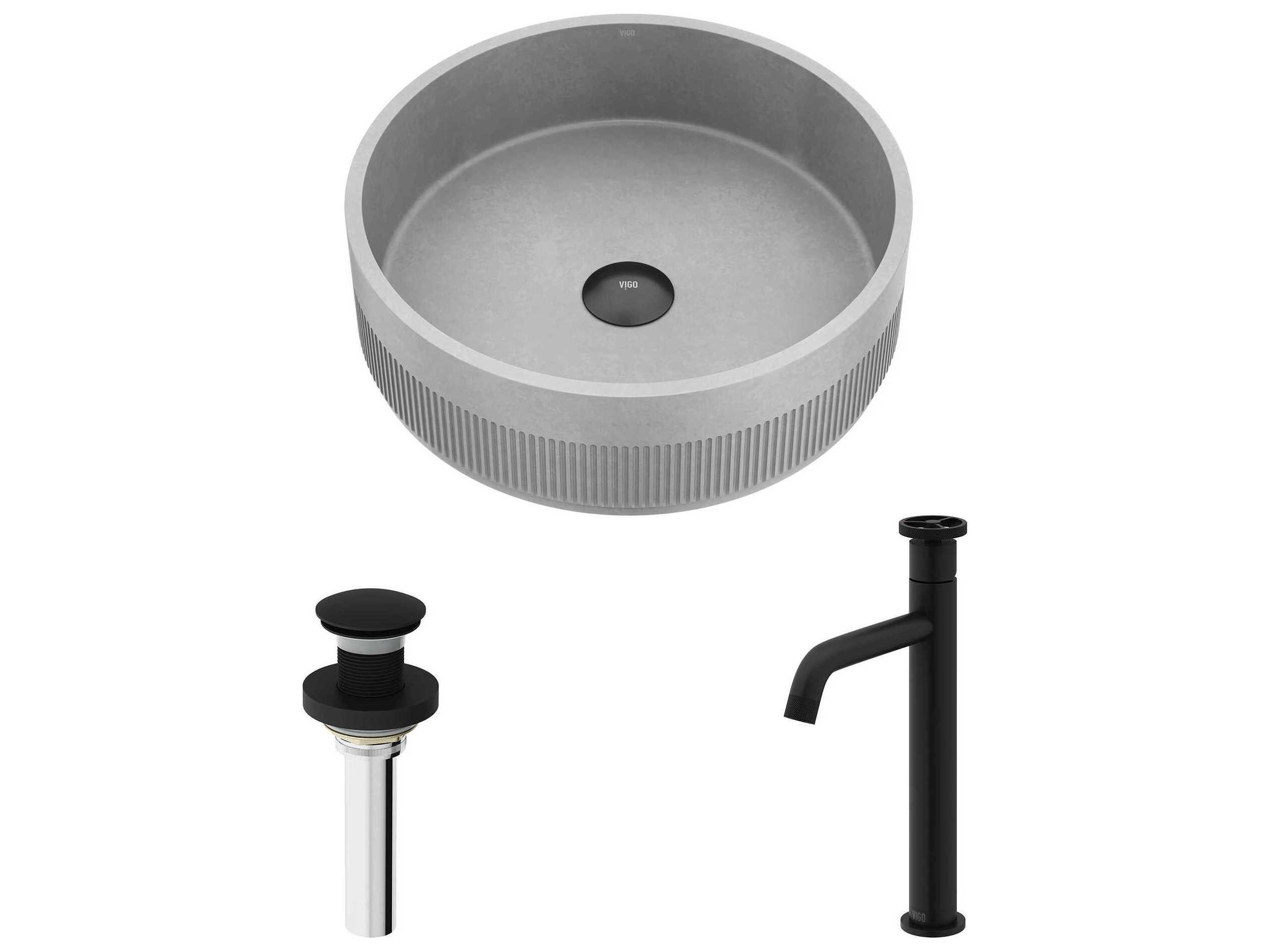 Vigo Cypress Rectangular Bathroom Vessel Sink with Cass Vessel Faucet and Pop-Up Drain
