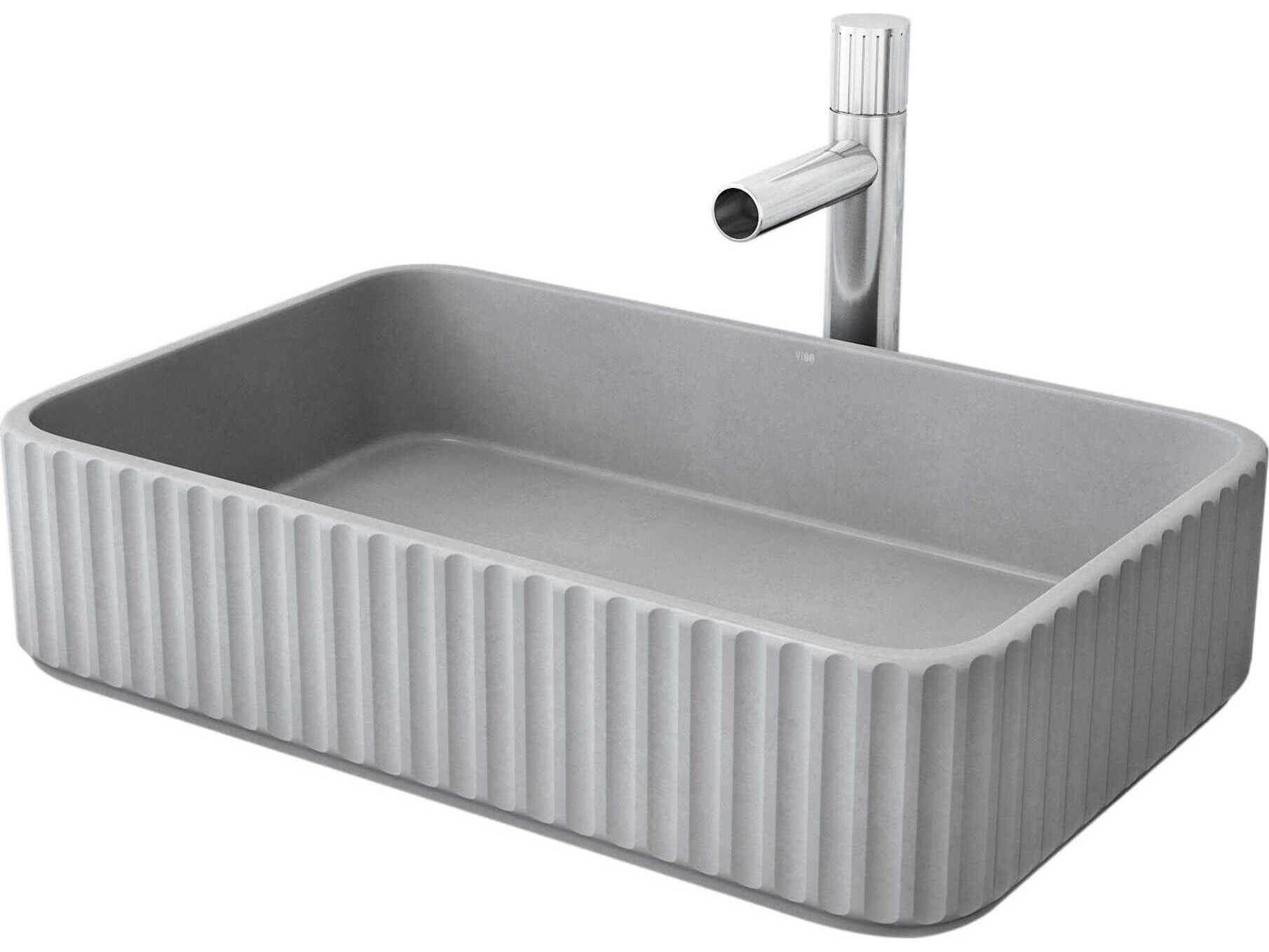 Vigo Windsor Rectangular Fluted Bathroom Vessel Sink with Ashford Faucet and Pop-Up Drain