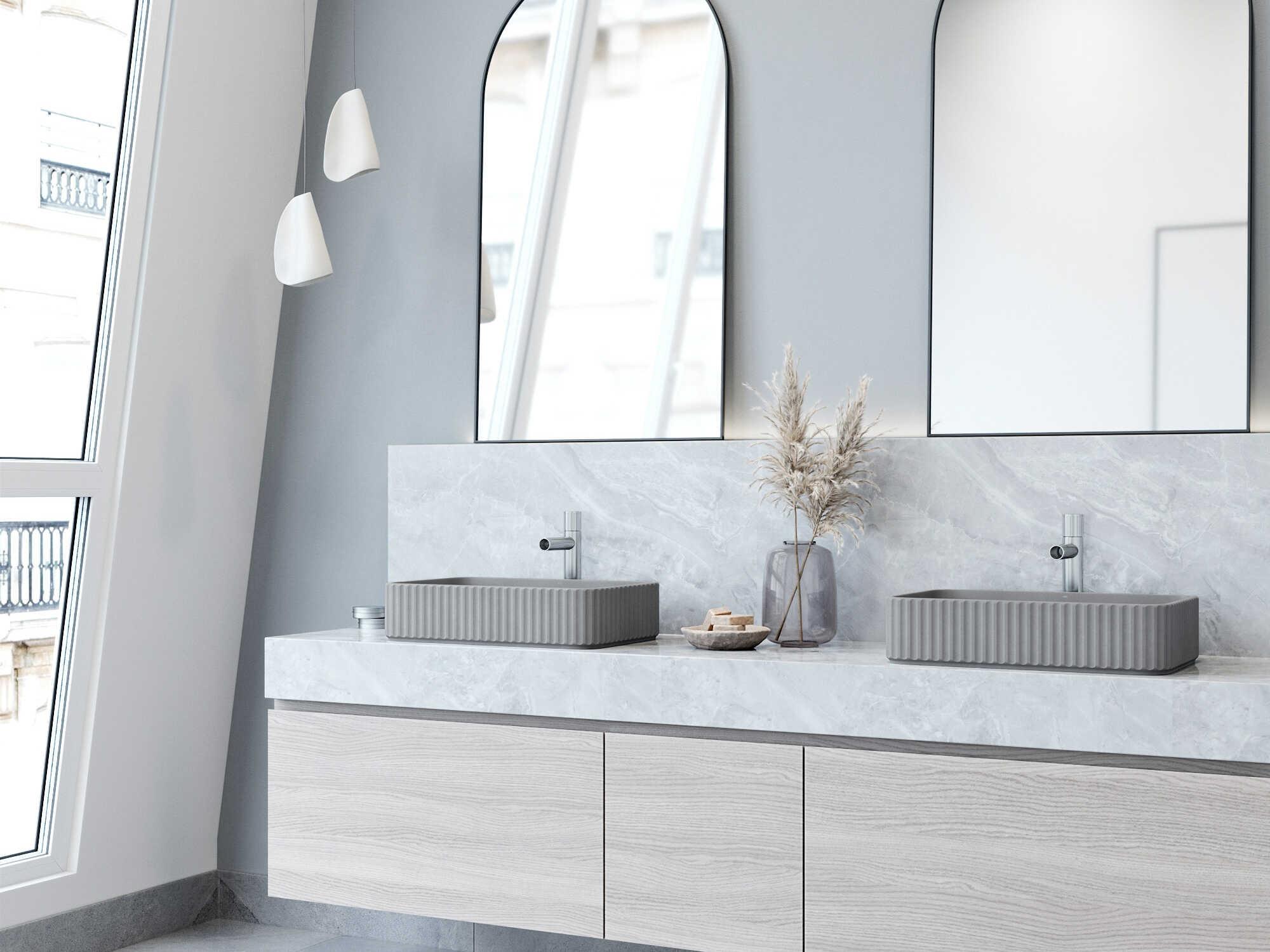 Vigo Windsor Rectangular Fluted Bathroom Vessel Sink with Ashford Faucet and Pop-Up Drain