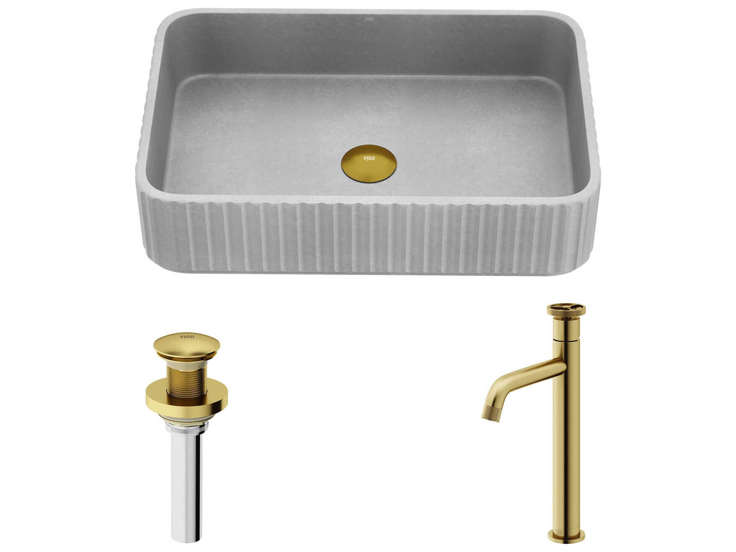 Vigo Windsor Rectangular Bathroom Vessel Sink with Cass Faucet and Pop-Up Drain