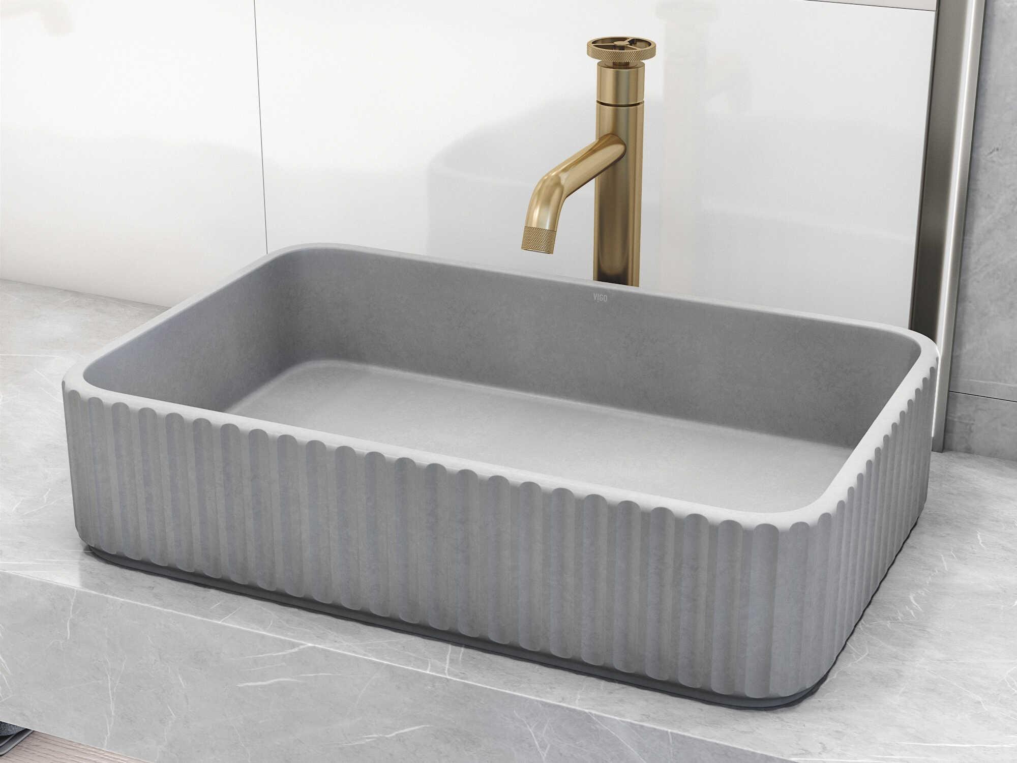 Vigo Windsor Rectangular Bathroom Vessel Sink with Cass Faucet and Pop-Up Drain