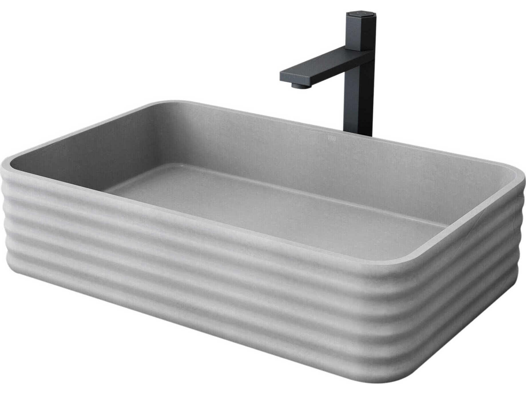 Vigo Cadman Rectangular Fluted Bathroom Vessel Sink with Nova Vessel Faucet and Pop-Up Drain