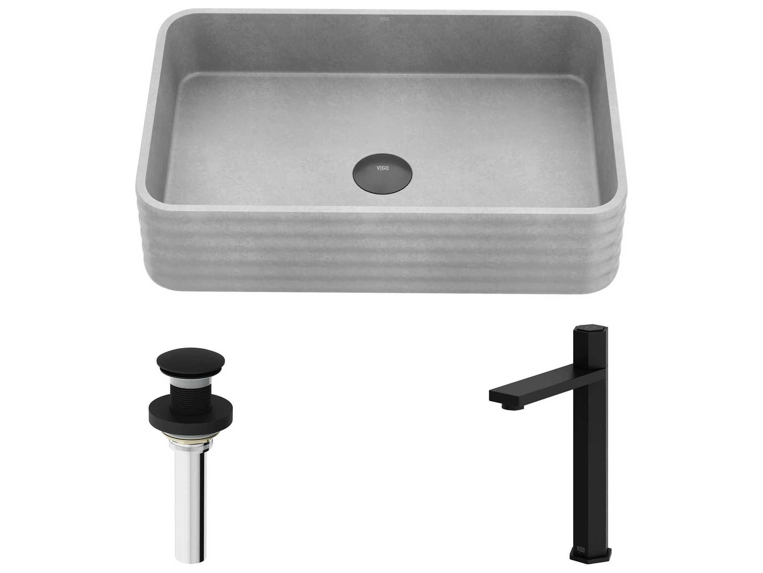 Vigo Cadman Rectangular Fluted Bathroom Vessel Sink with Nova Vessel Faucet and Pop-Up Drain