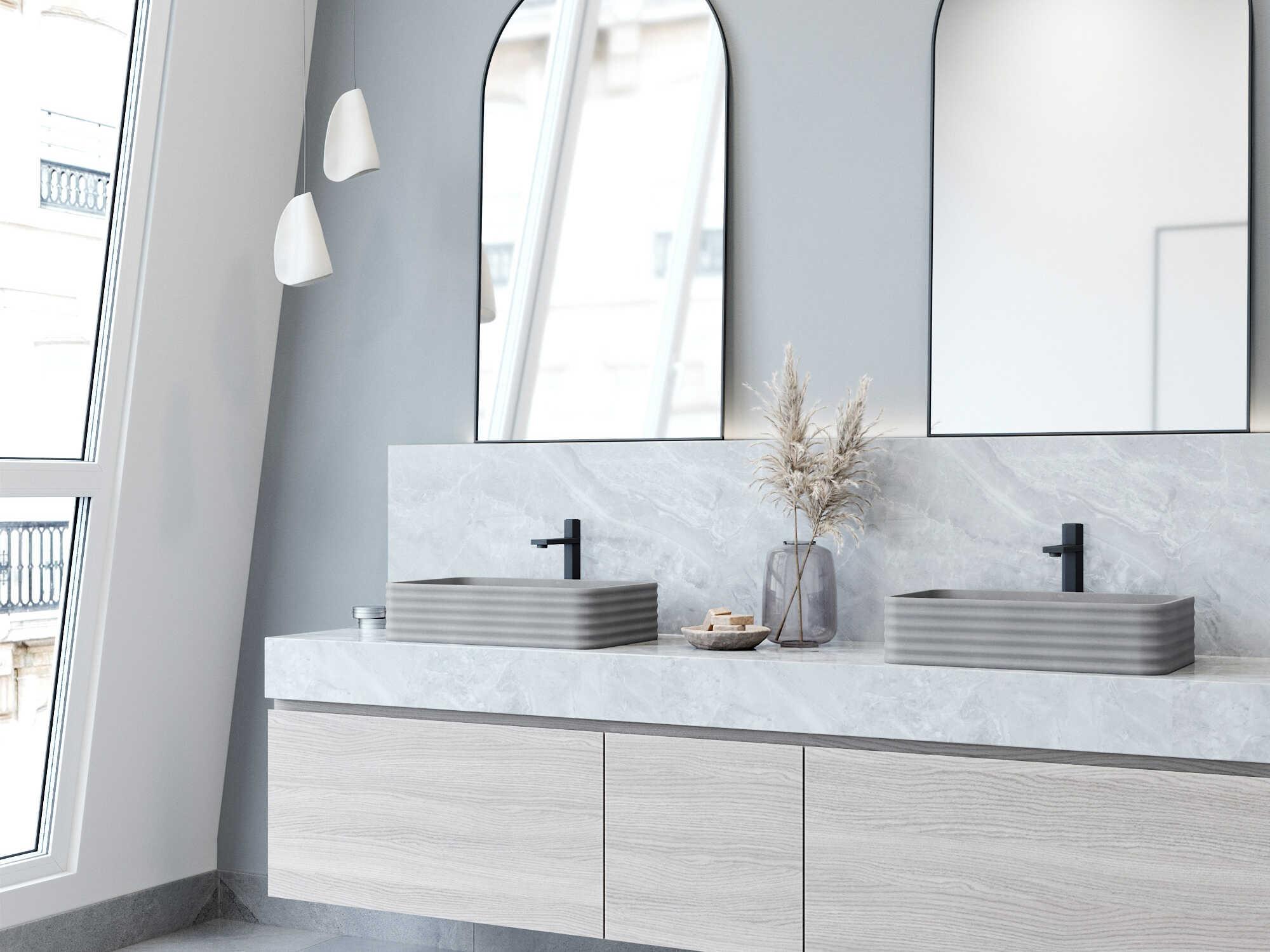 Vigo Cadman Rectangular Fluted Bathroom Vessel Sink with Nova Vessel Faucet and Pop-Up Drain