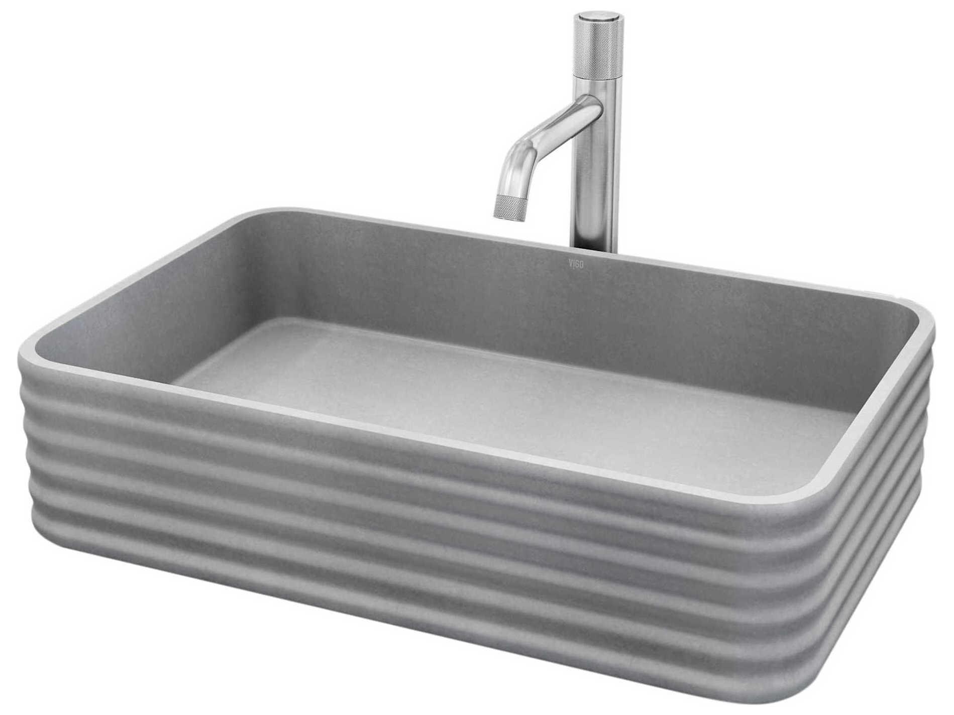 Vigo Cadman Fluted Rectangular Bathroom Vessel Sink with Apollo Faucet and Pop-Up Drain