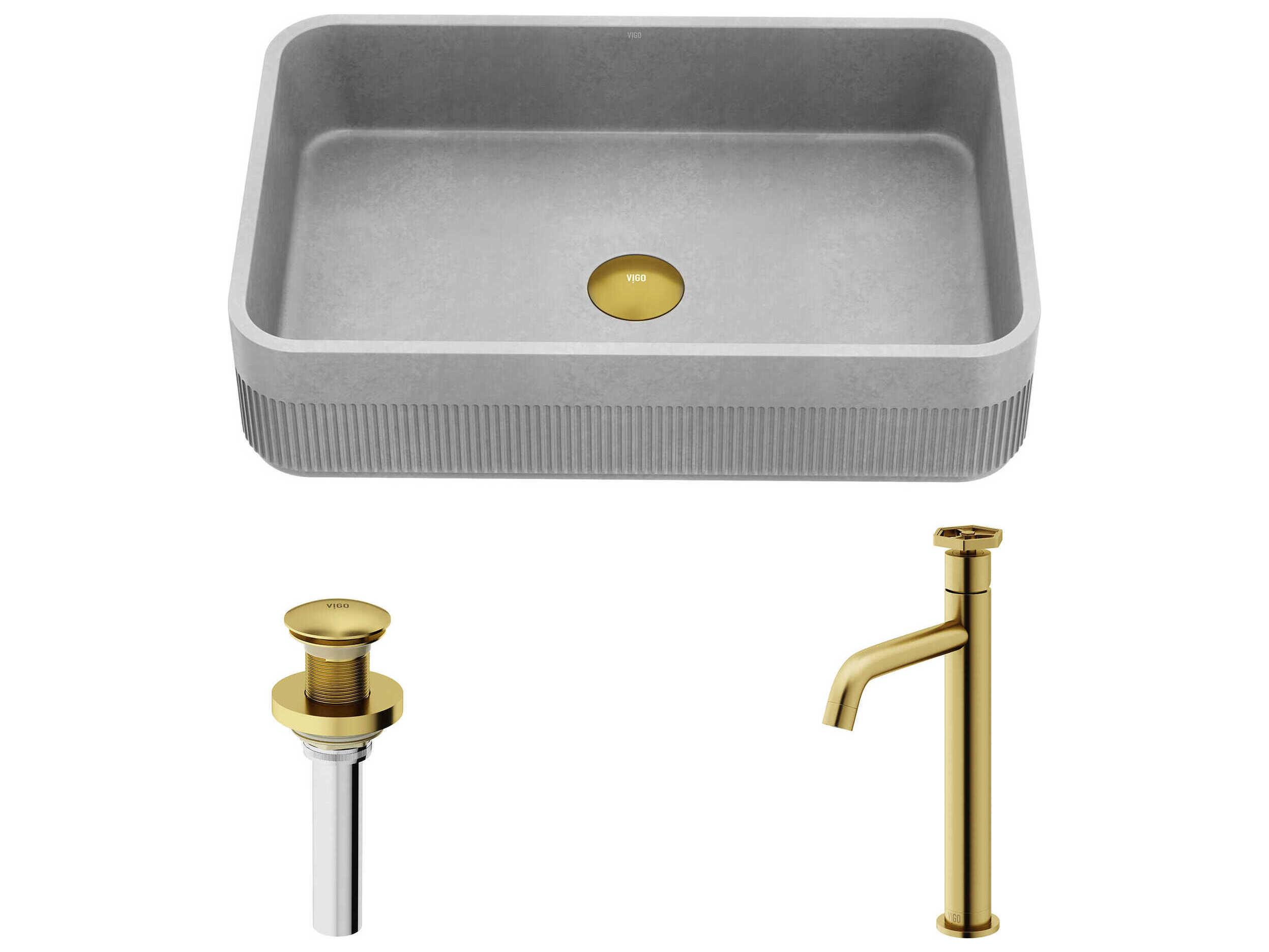 Vigo Cypress Rectangular Bathroom Vessel Sink with Ruxton Faucet and Pop-Up Drain