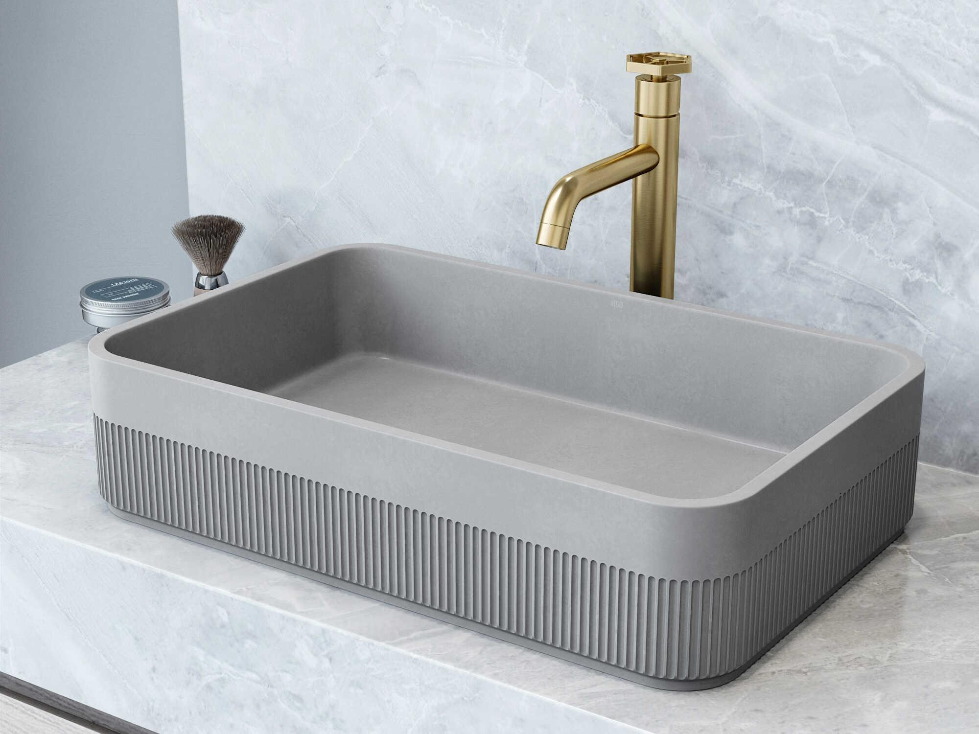 Vigo Cypress Rectangular Bathroom Vessel Sink with Ruxton Faucet and Pop-Up Drain